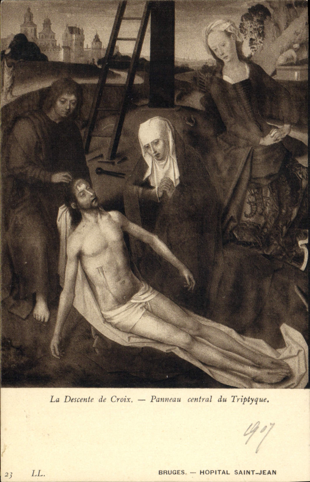 VINTAGE POSTCARD Bruges Holy Hospital Jean Deposition central Panel of the tryptique one