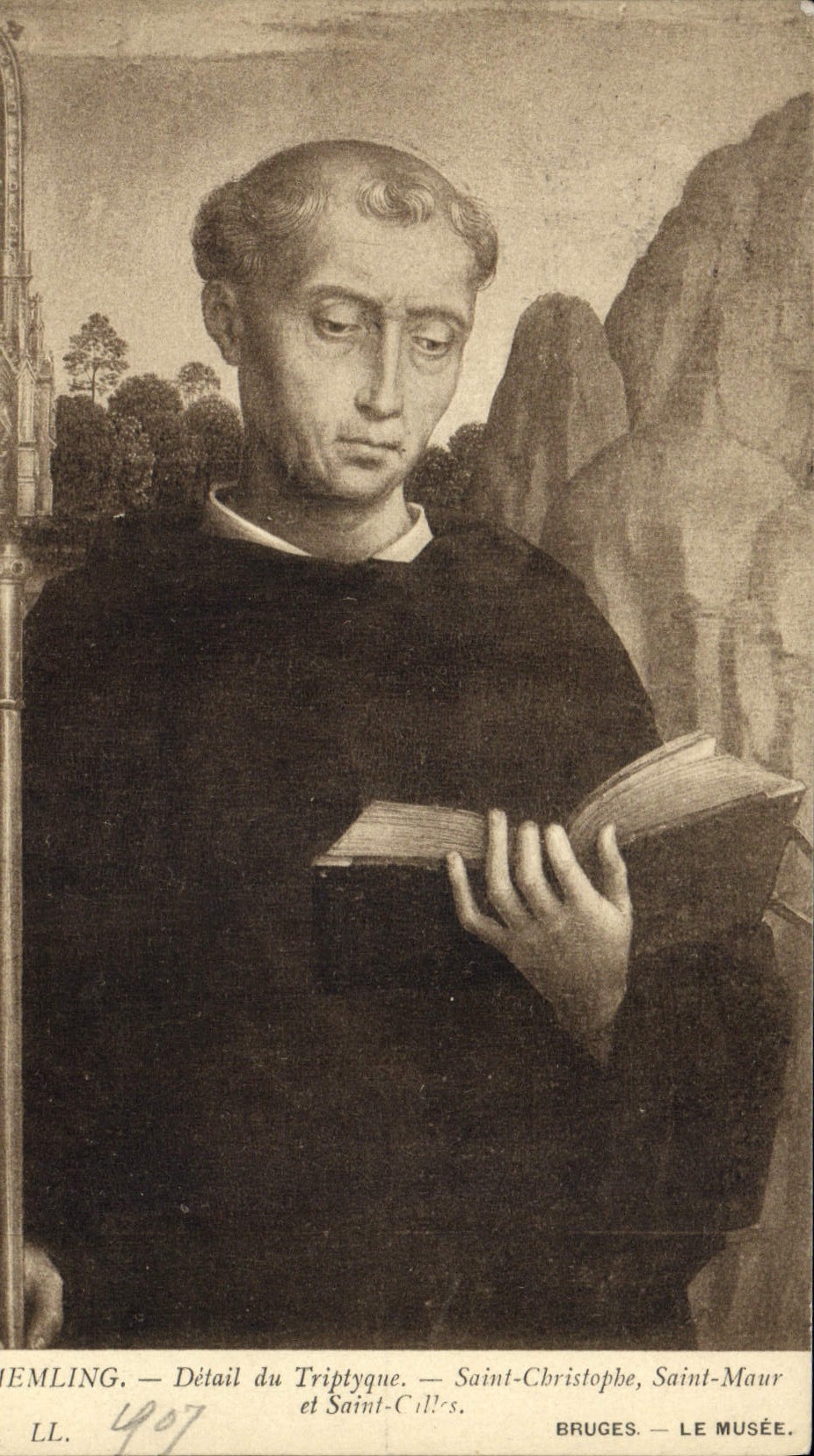 VINTAGE POSTCARD Bruges the museum Memling Detail of the Holy triptych Christophe Saint Maur and Saint Holds