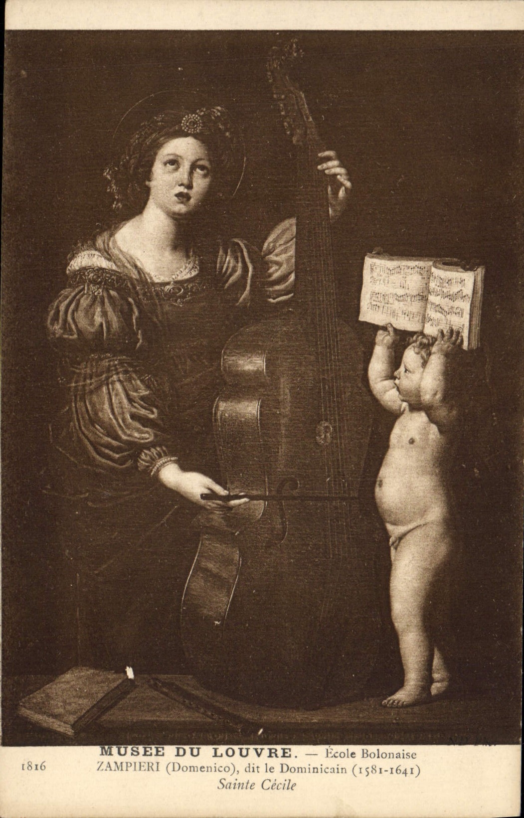 VINTAGE POSTCARD Musee Of Louvre Ecole Bolonaise Zampieri says Dominican Sainte the Cecile