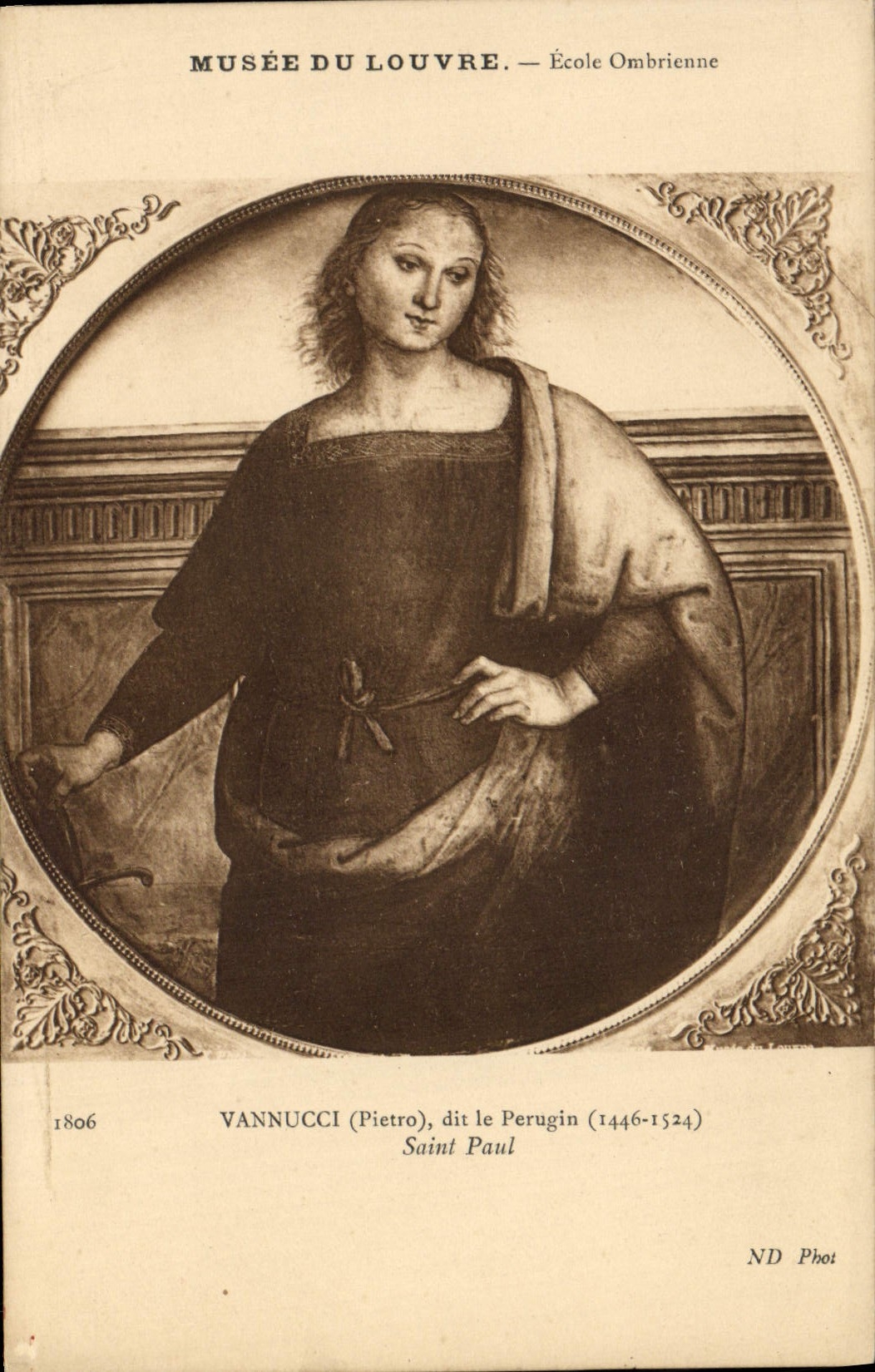 VINTAGE POSTCARD Musee Of Louvre Ecole Ombrienne Vannucci says Perugin Saint Paul