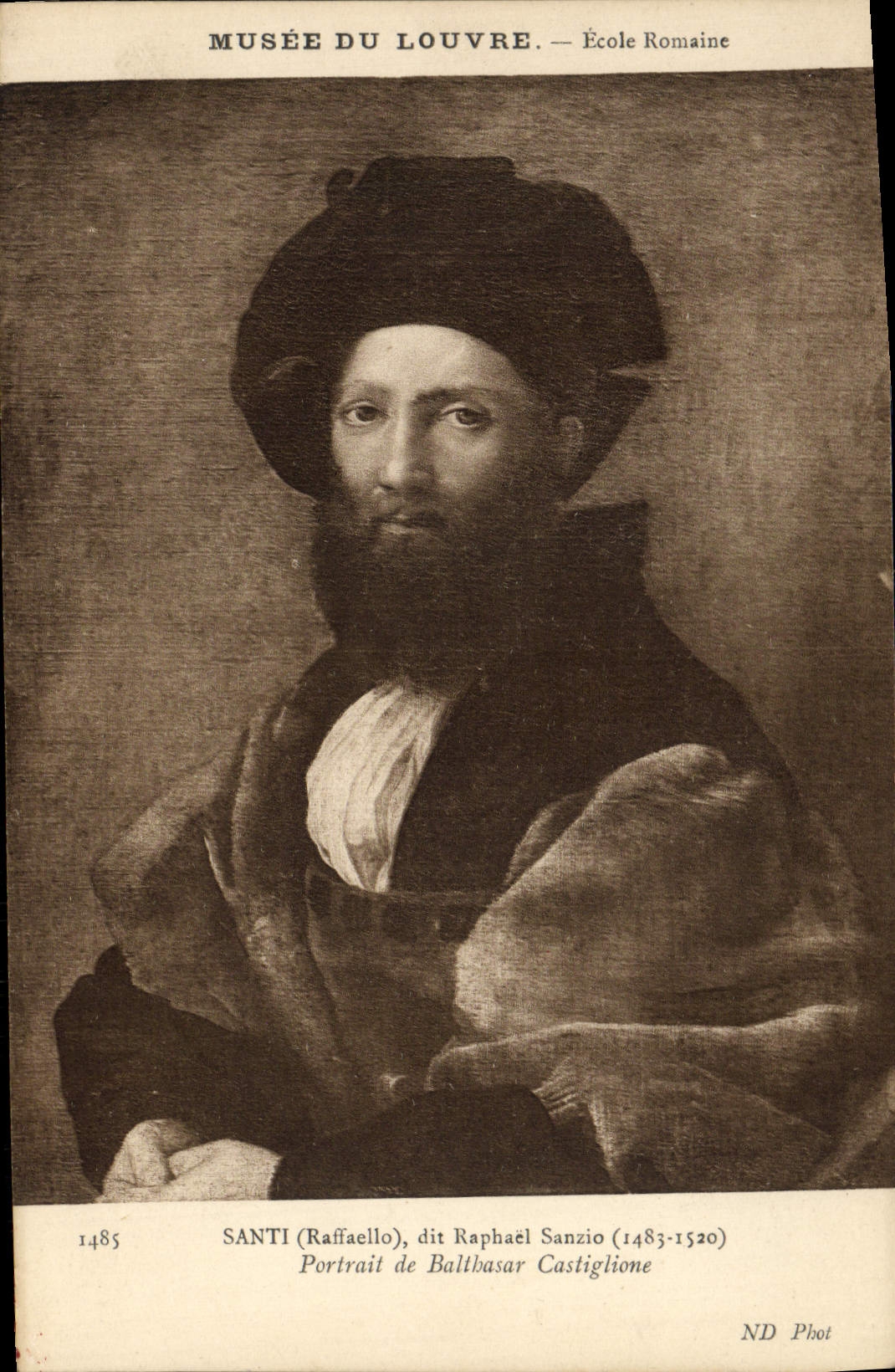 VINTAGE POSTCARD Musee Of Louvre Ecole Roman Santi says Raphael sanzio Portrait of Balthasar Castiglione