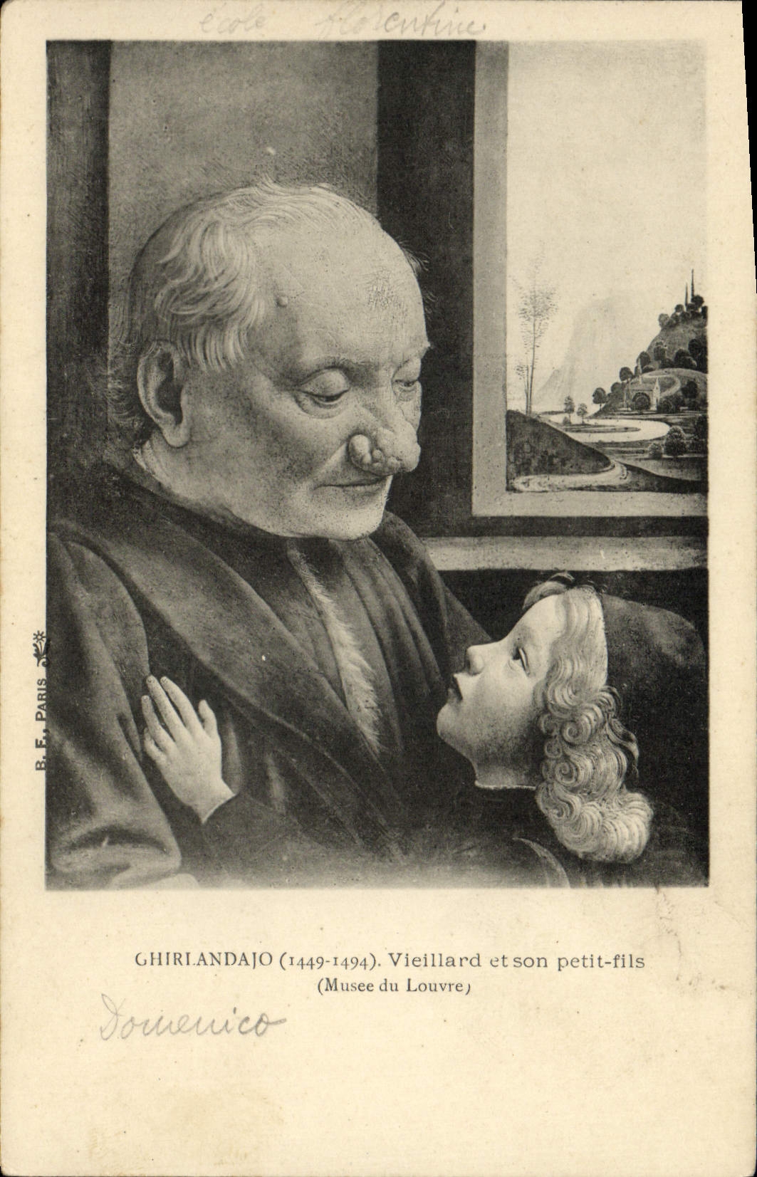 VINTAGE POSTCARD Museum Of Louvre Ghirlandajo Old man and his small son
