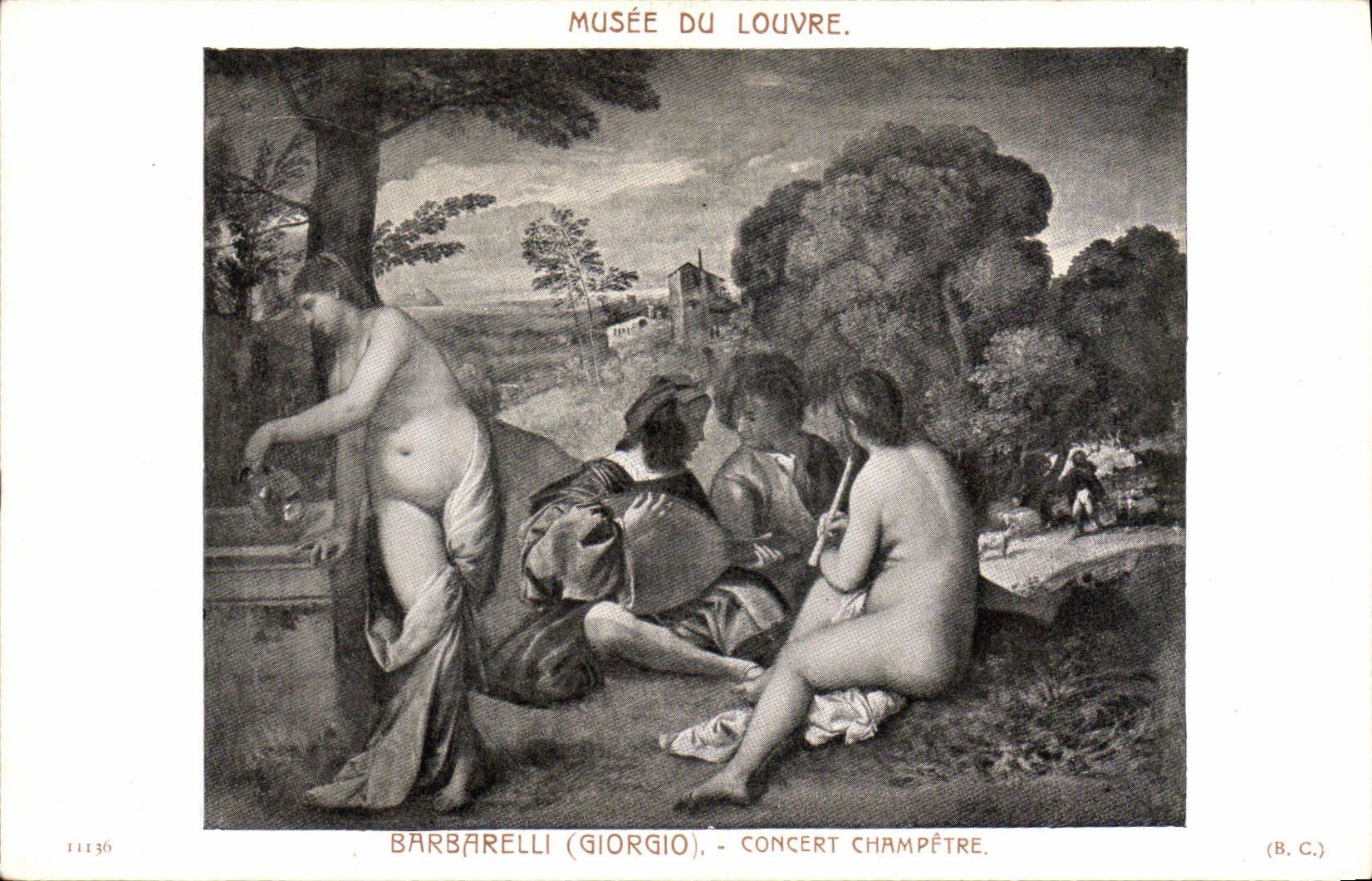 VINTAGE POSTCARD Museum Of Louvre Barbarelli Concert pastoral