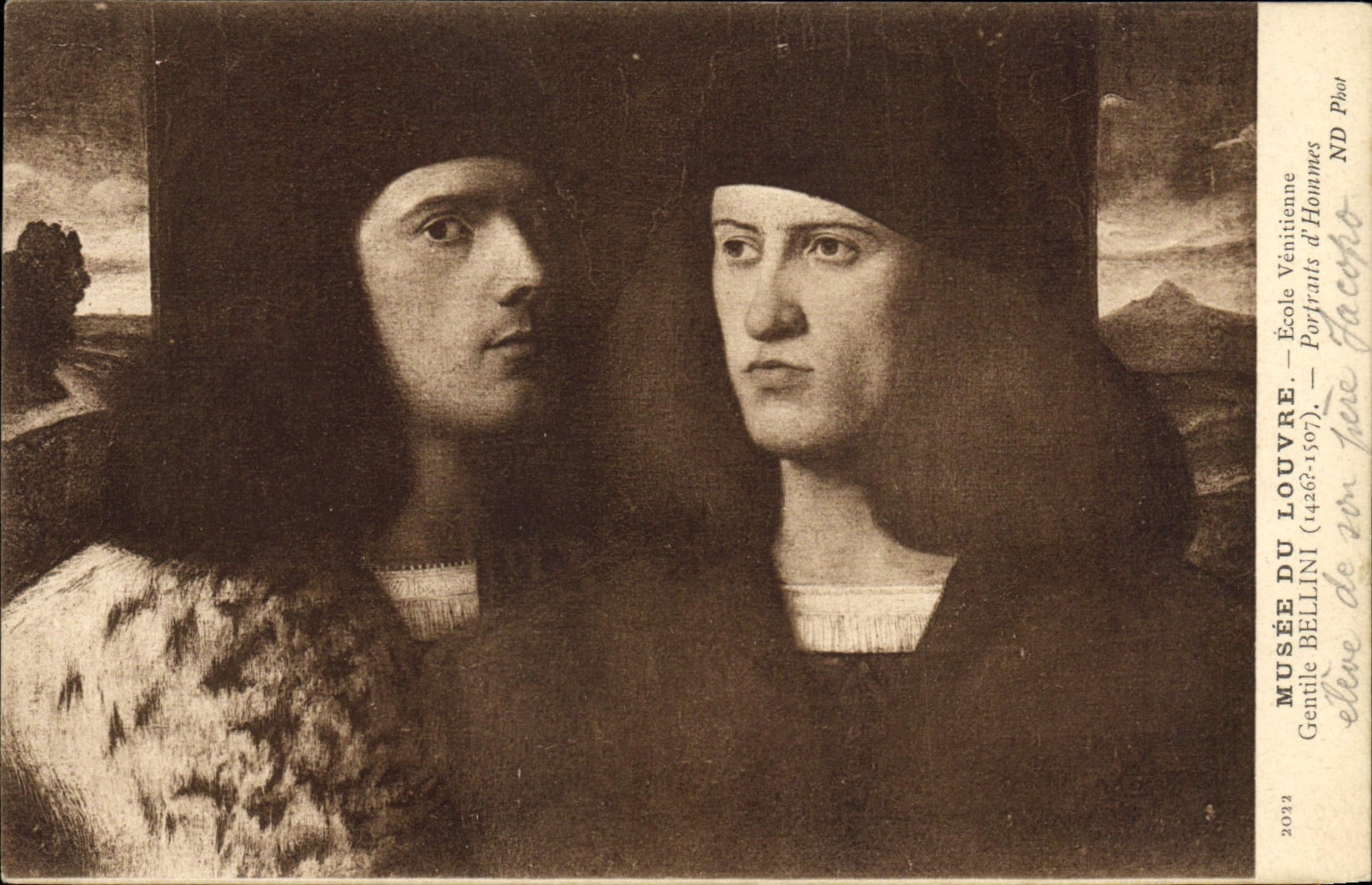 VINTAGE POSTCARD Museum Of Louvre Venetian School Gentile Bellini Portraits of men