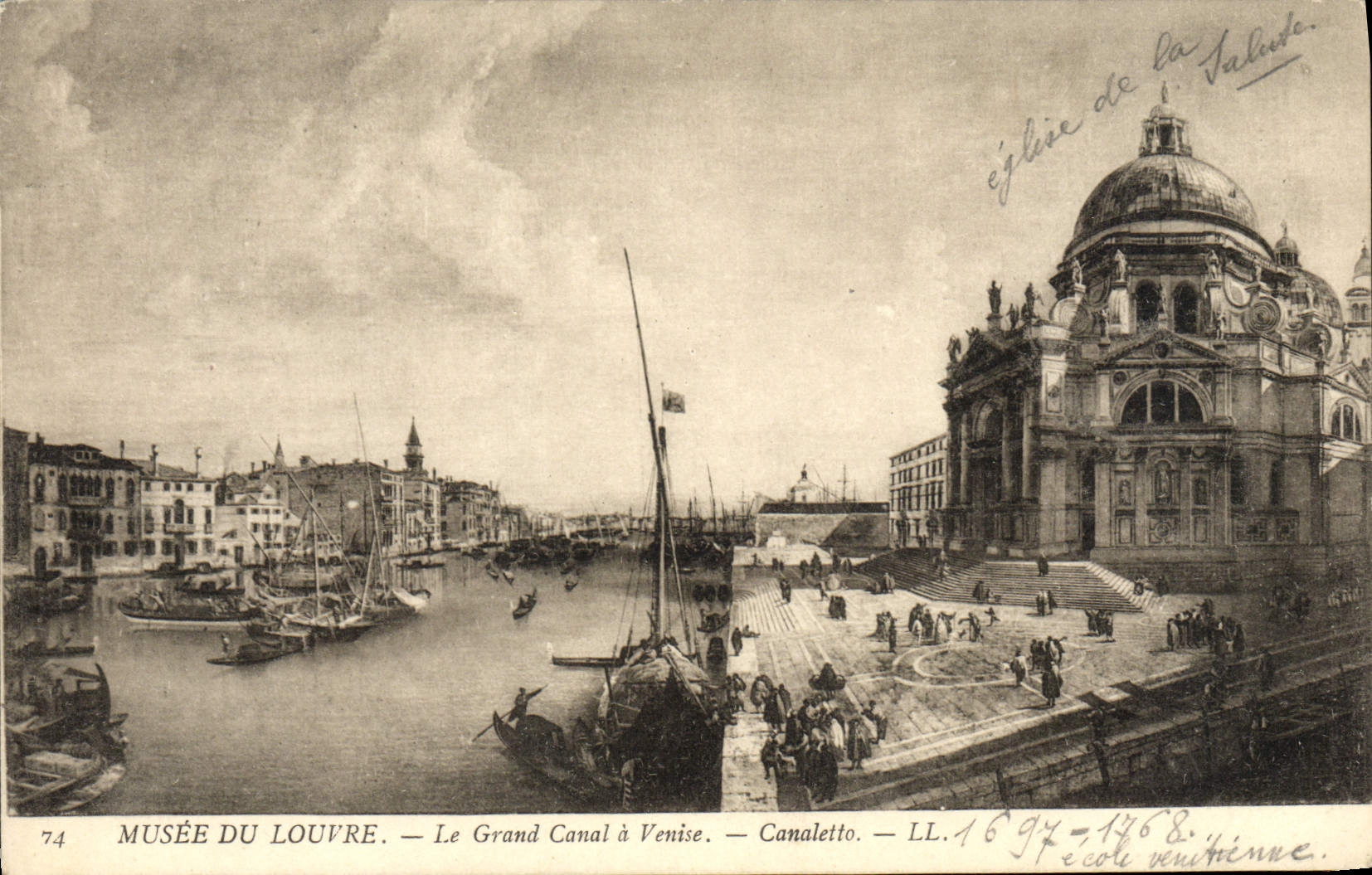 VINTAGE POSTCARD Musee Of Louvre the Large Canal has Venice Canaletto