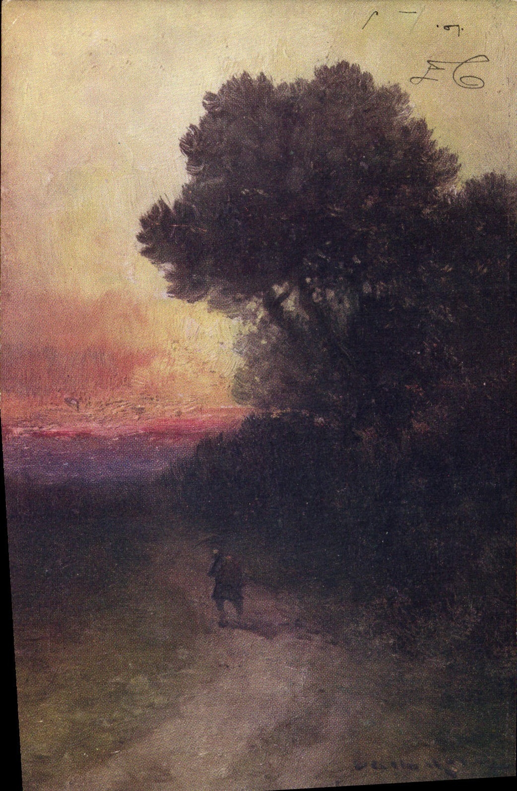 VINTAGE POSTCARD Painting setting Sun