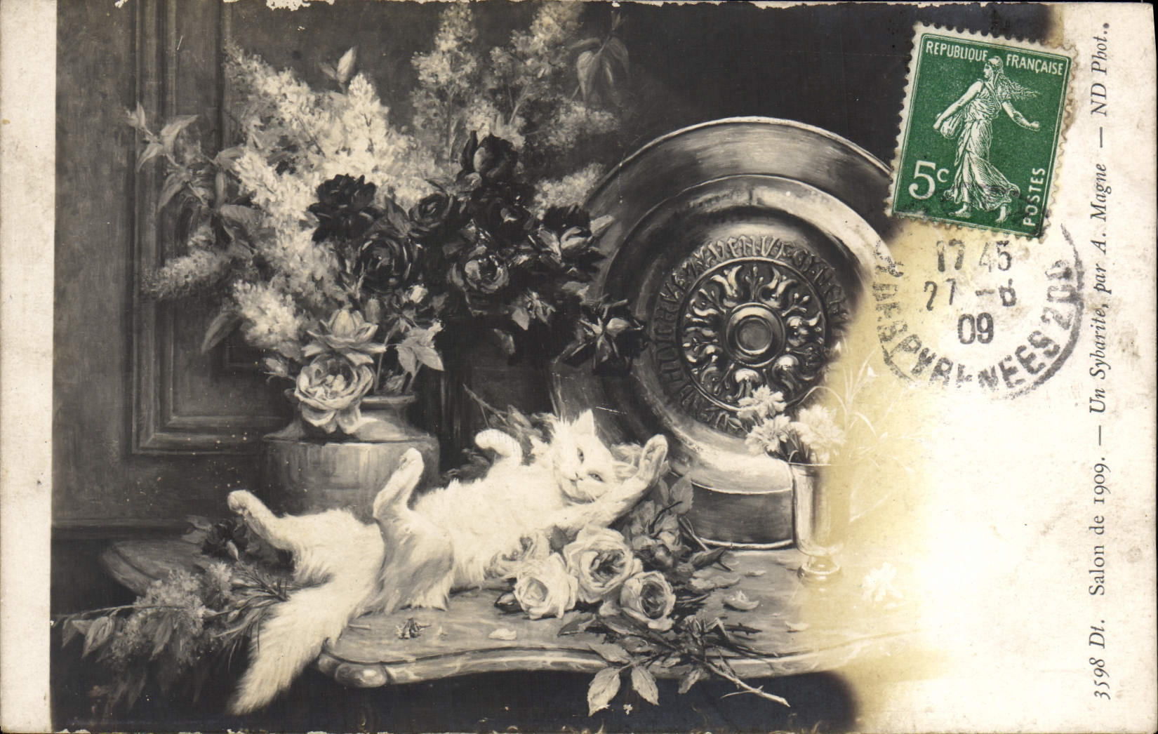 VINTAGE POSTCARD Living room of 1909 a Sybarite By Magne Cat