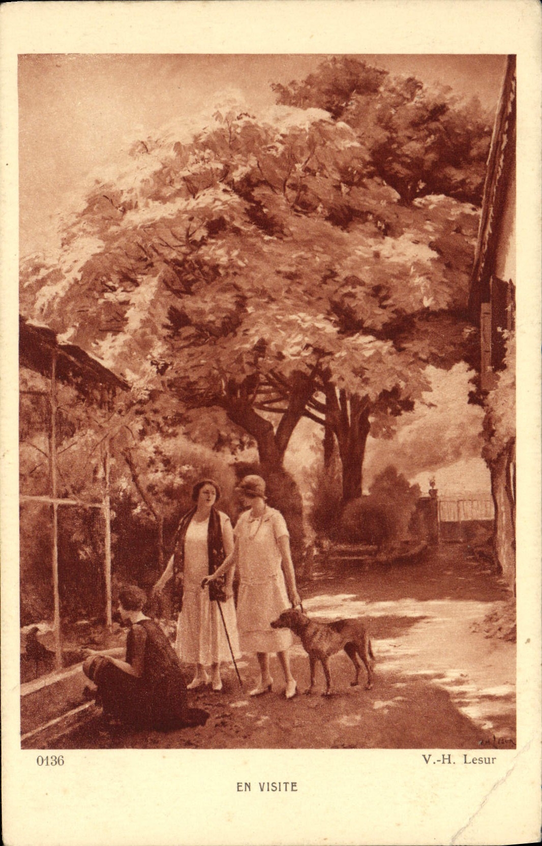 VINTAGE POSTCARD Dog Visits some