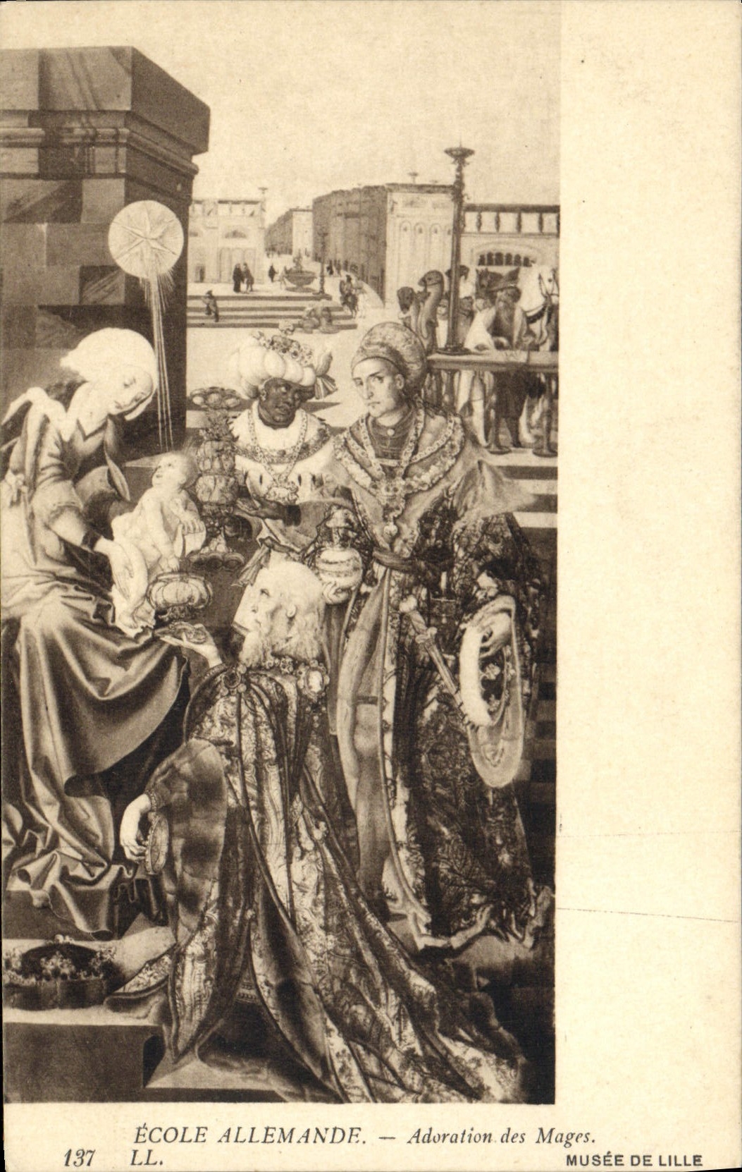 VINTAGE POSTCARD German School Worship of the Magi Museum of Lille