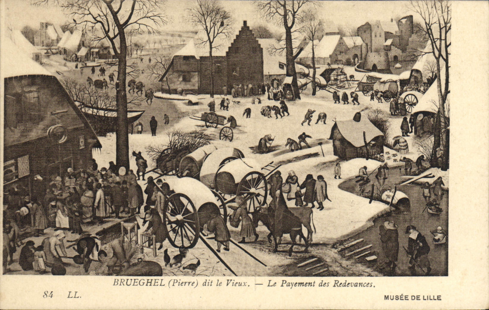 VINTAGE POSTCARD Brueghel says the Old man the payment of the Royalties Museum of Lille