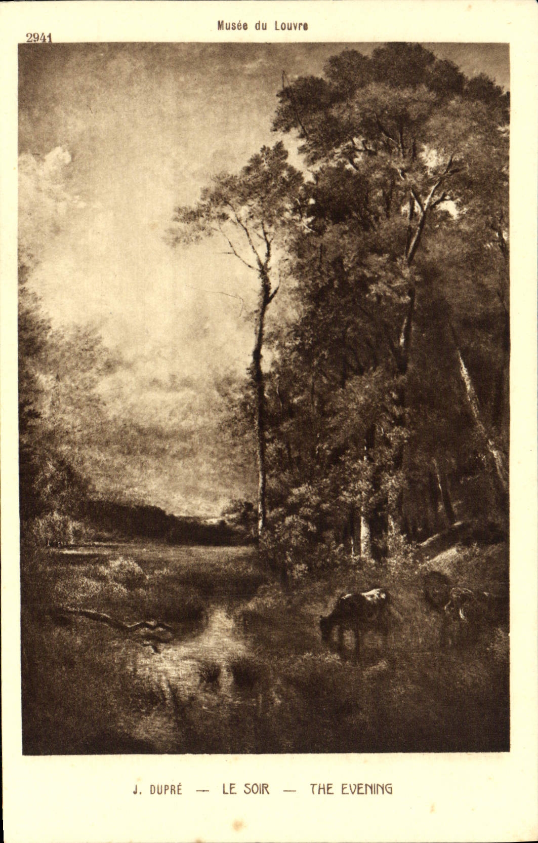 VINTAGE POSTCARD the Evening Dupre Paris Museum of Louvre