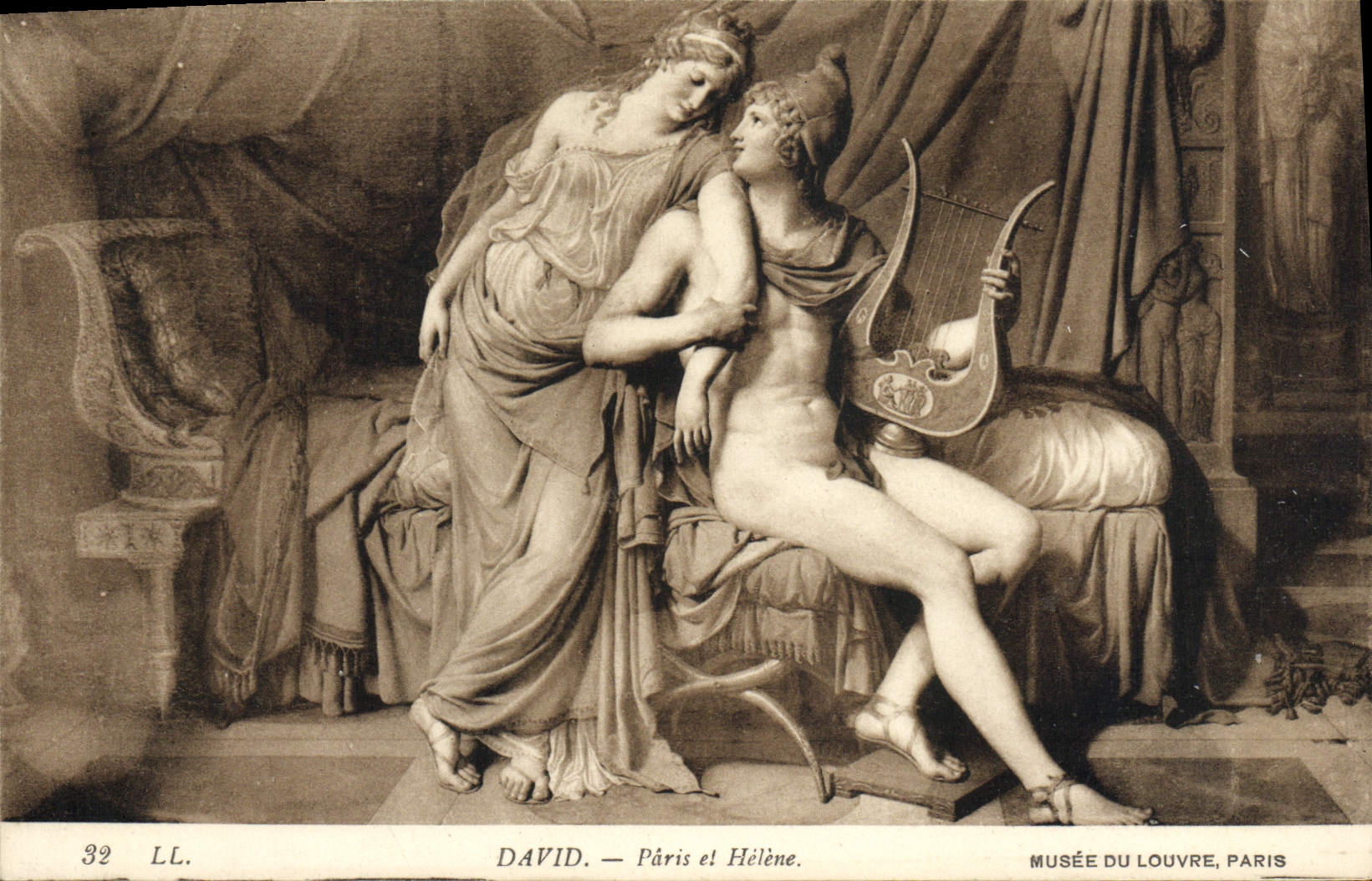VINTAGE POSTCARD David Paris and Helene Museum of Louvre Paris