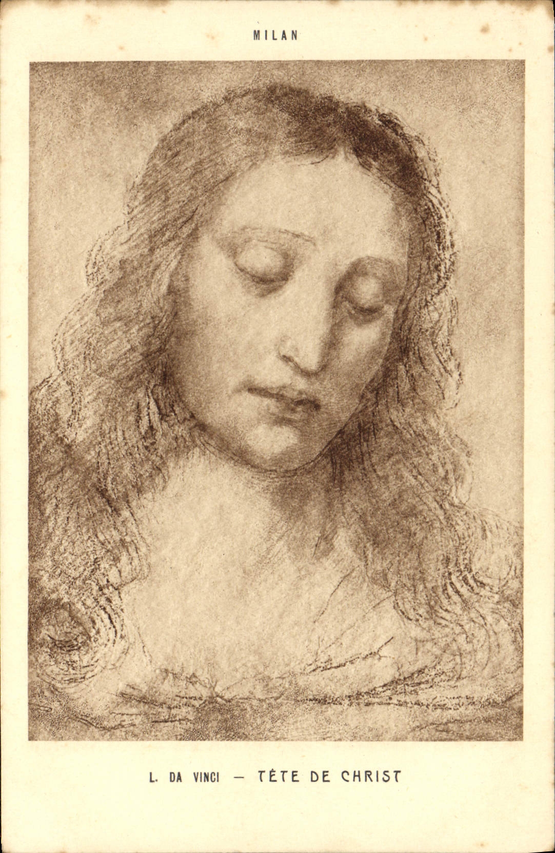 VINTAGE POSTCARD Head Of Christ Milan L da Vinci