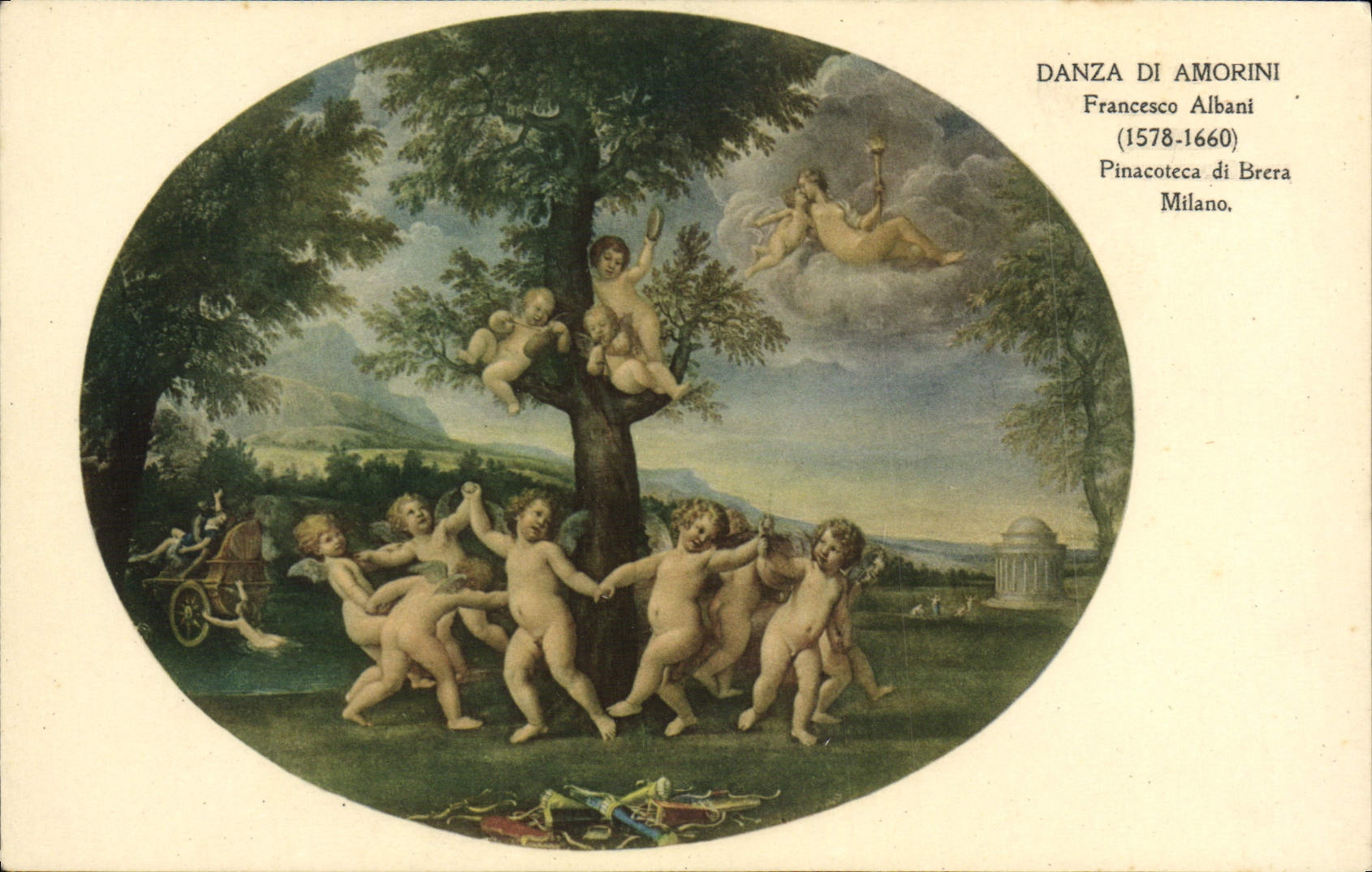 VINTAGE POSTCARD Danza Di Amorini Francesco Albani Pincaoteca di Brera milano