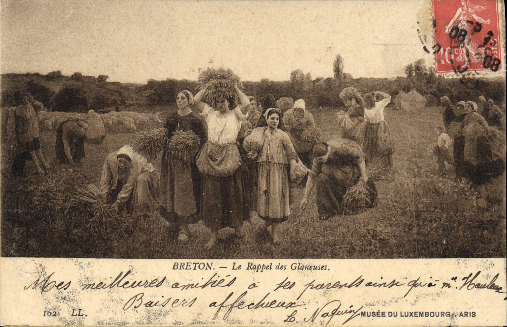 VINTAGE POSTCARD Breton the recall of Glaneuses Paris Museum of Luxembourg