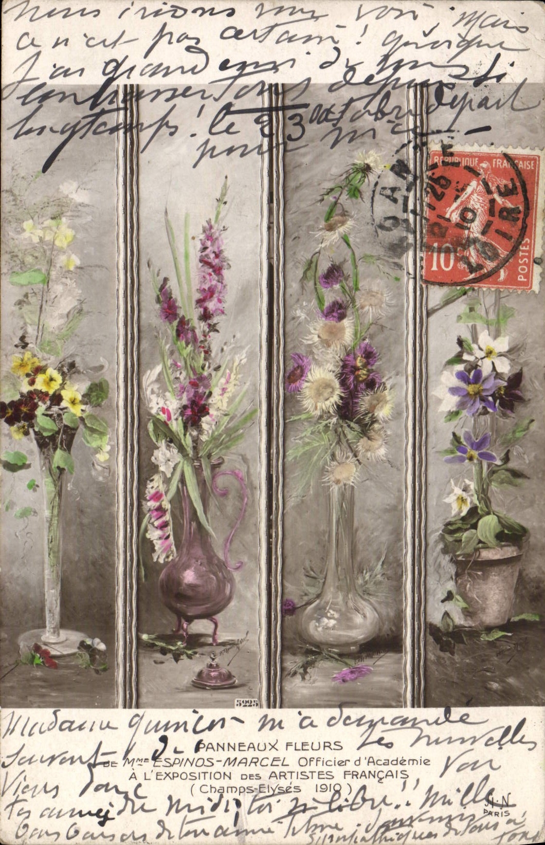 CPA Panneaux Fleurs Mme Espinos Marcel Champs Elysees 1910 