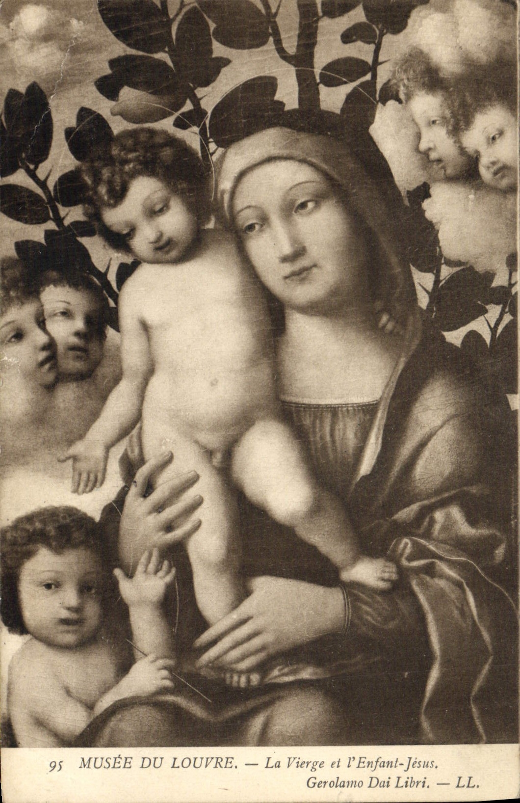 VINTAGE POSTCARD Museum of Louvre the Virgin and the Child Jesus Gerolamo Dai Libri