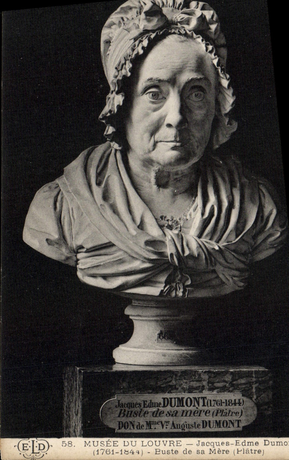 VINTAGE POSTCARD Museum of Louvre Jacques Edme Dumont Bust of his mother