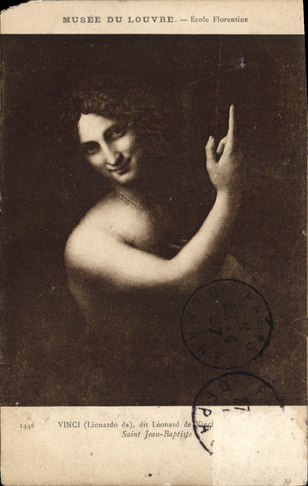 VINTAGE POSTCARD Museum Of Louvre School Florentine Vinci Leonard de Vinci Holy Jean Baptist