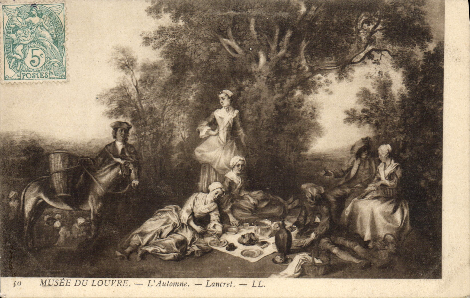 VINTAGE POSTCARD Museum of Louvre Automme Lancret Ass Mule