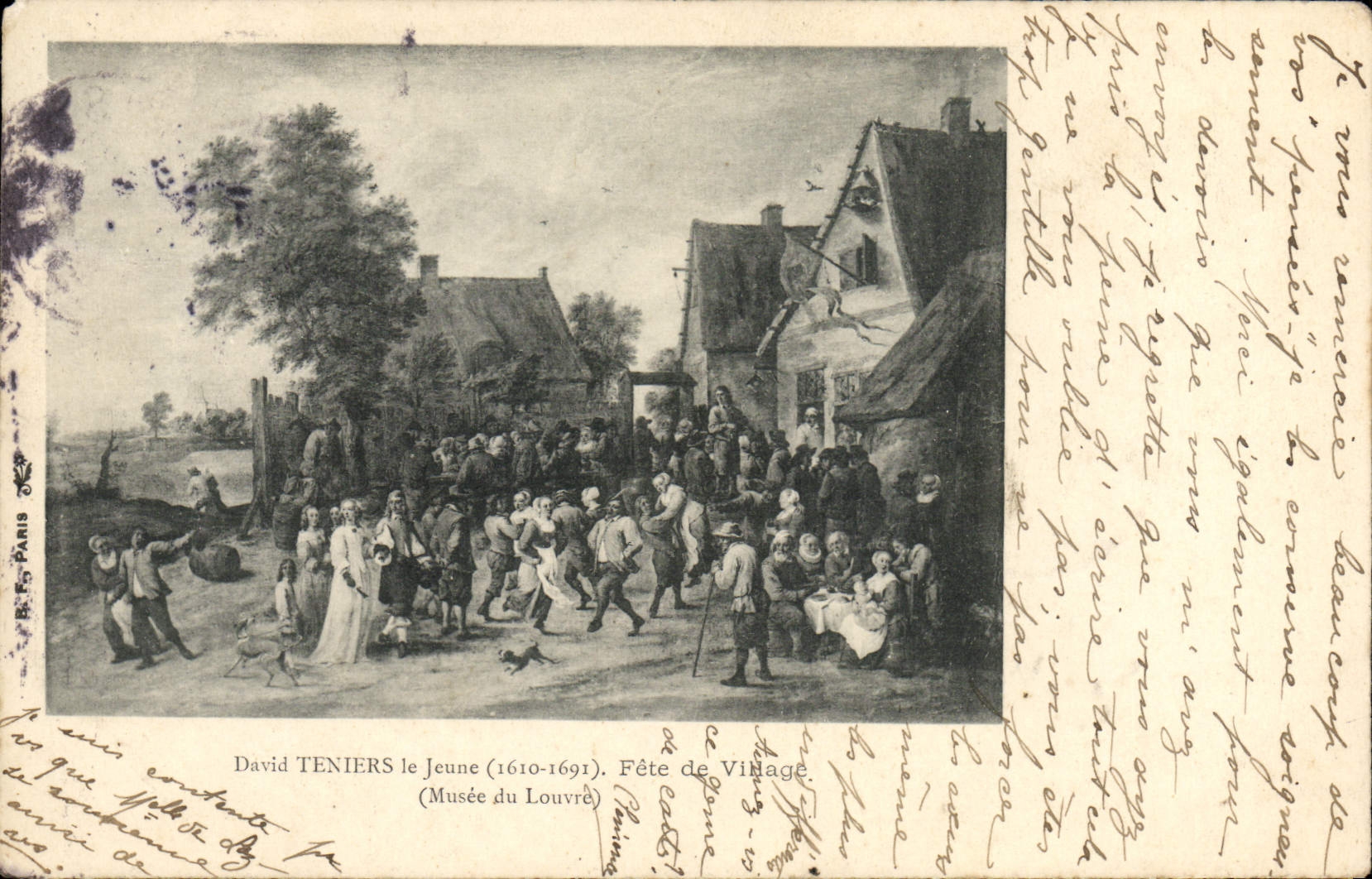 VINTAGE POSTCARD David Teniers June Village f4ete Museum of Louvre