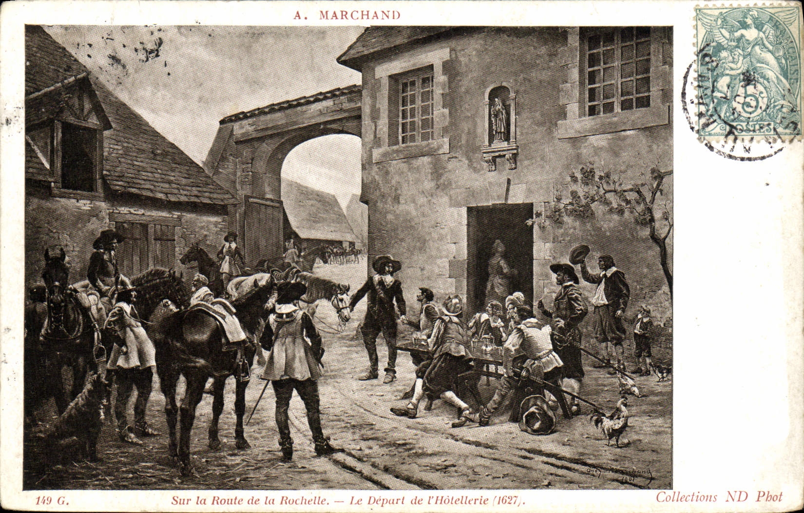 VINTAGE POSTCARD Commercial On the road of the La Rochelle the departure of hotel trade 1627 has