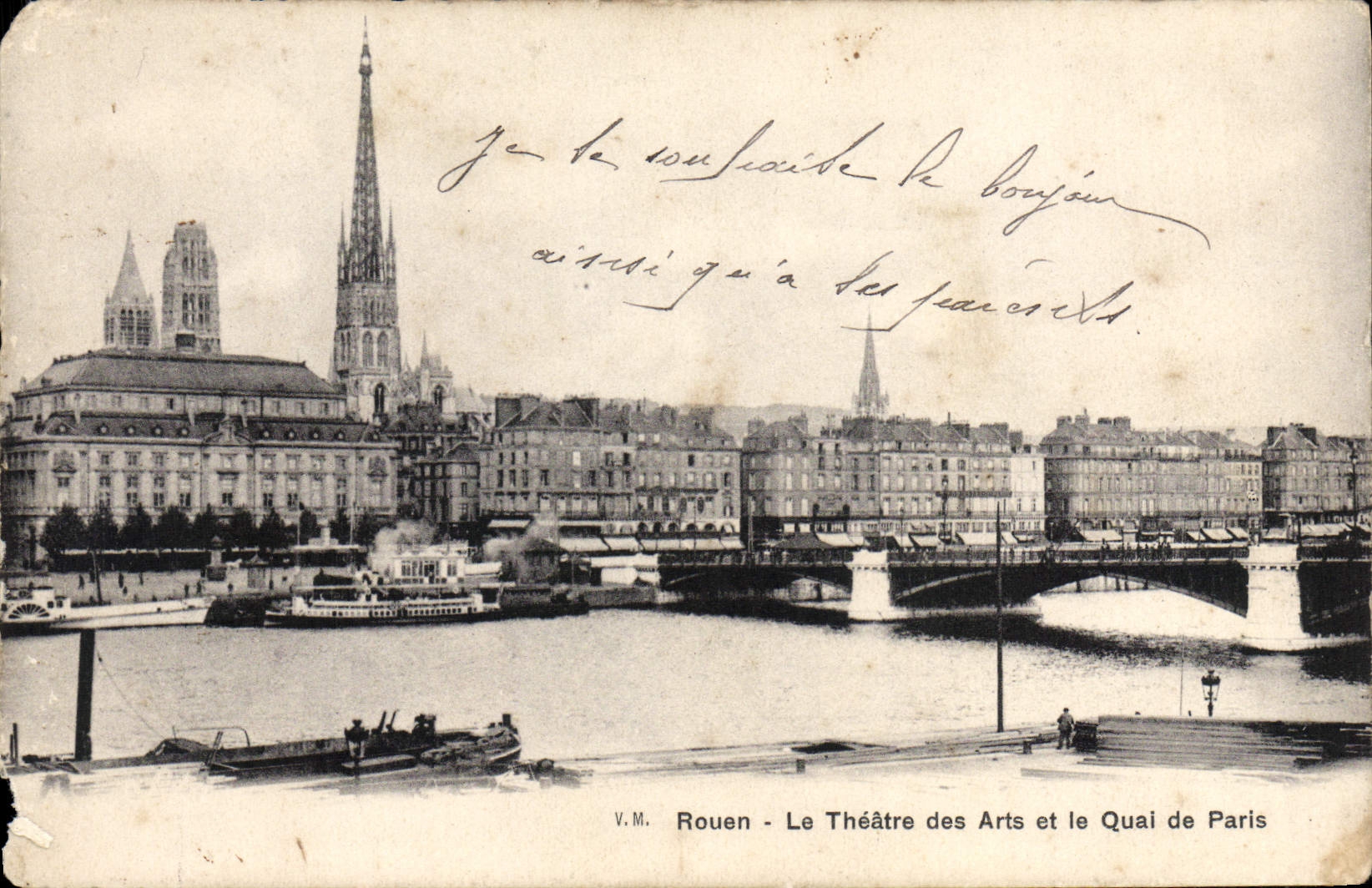 VINTAGE POSTCARD Rouen the Theater of Arts and the Quay of Paris