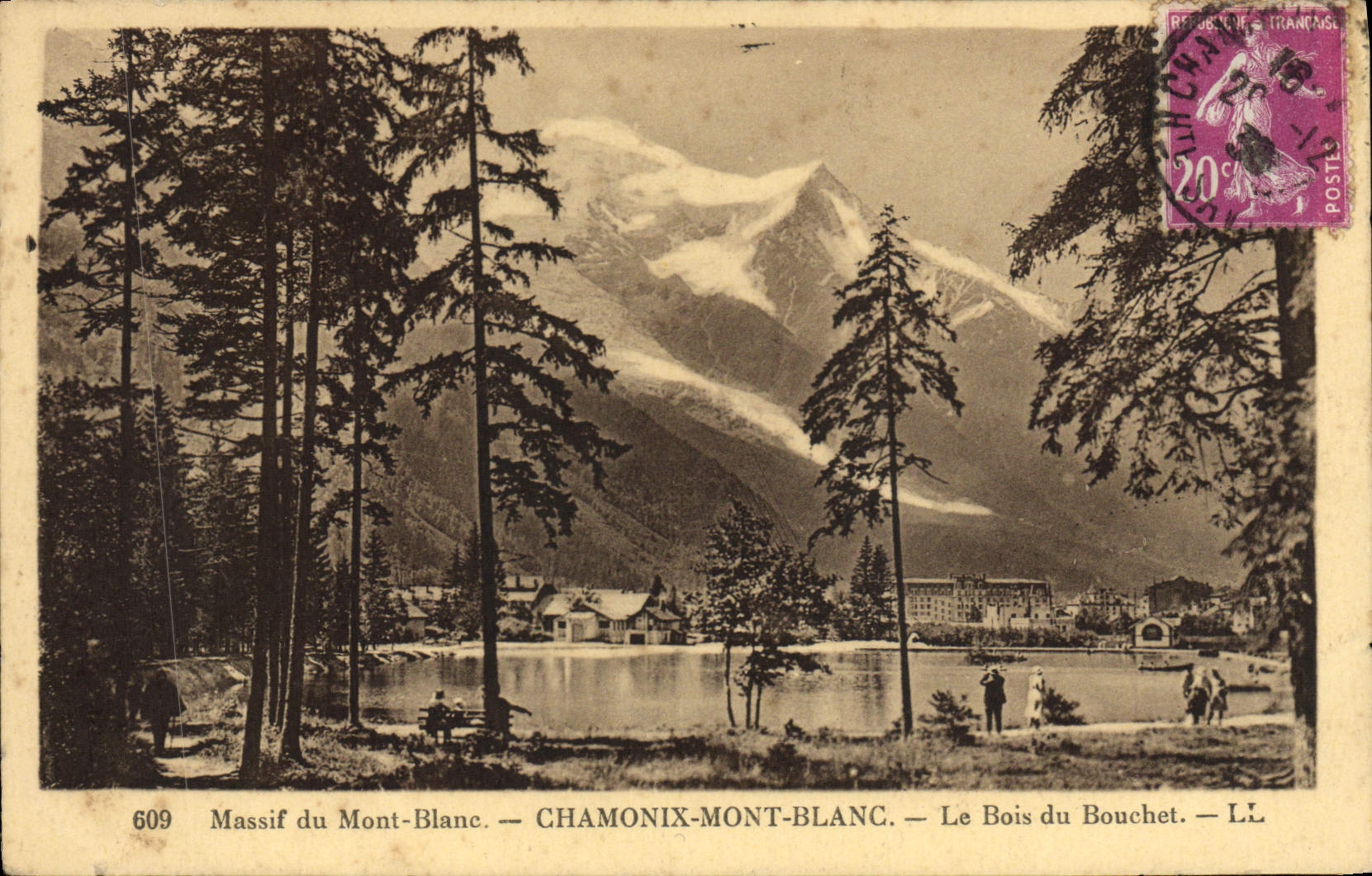 POSTAL de la VENDIMIA masiva de Mont Blanc Chamonix Mont Blanc la madera de Bouchet