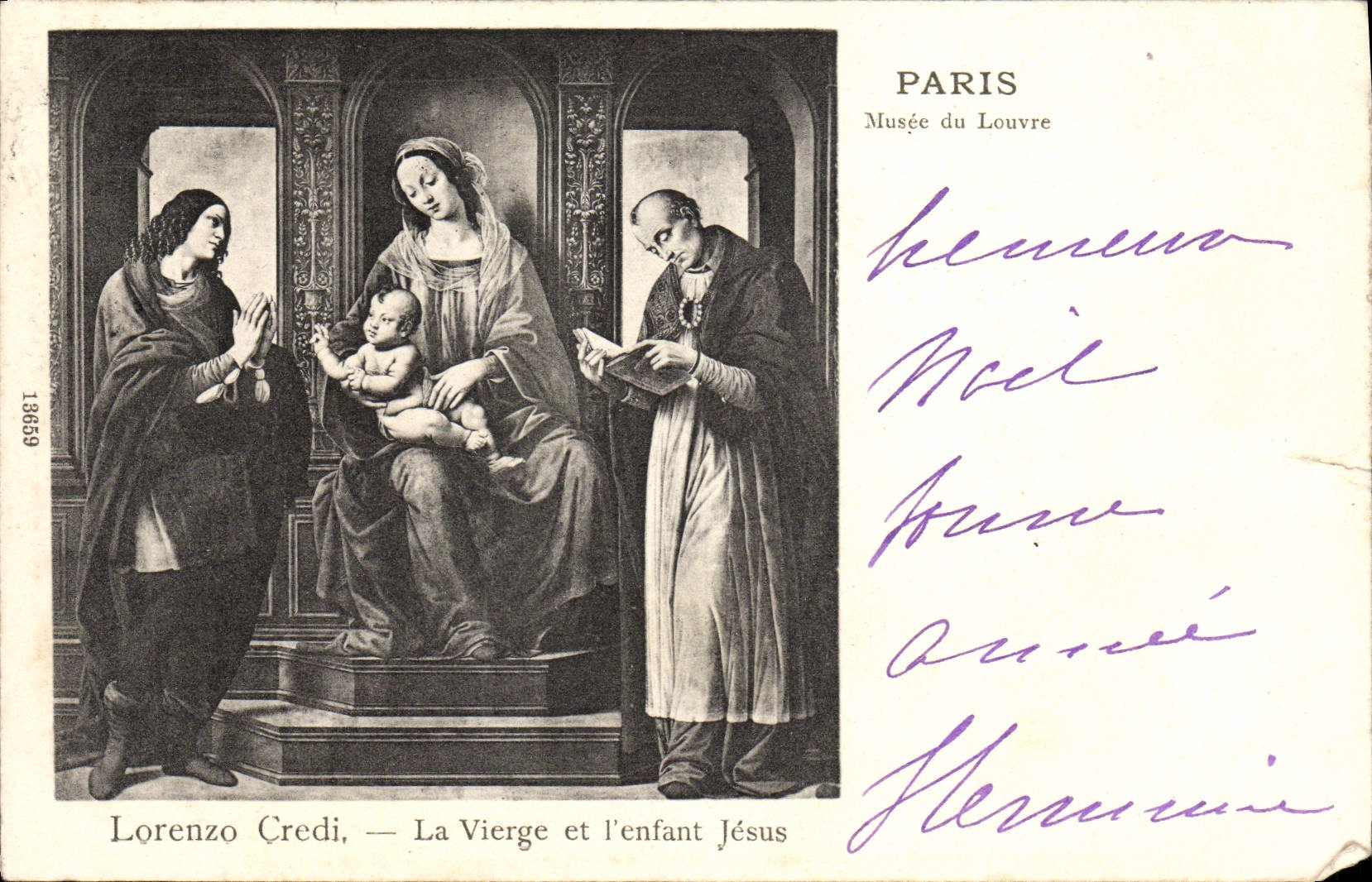 VINTAGE POSTCARD Paris Museum of Louvre Lorenzo Credi the Virgin and the Jesus child
