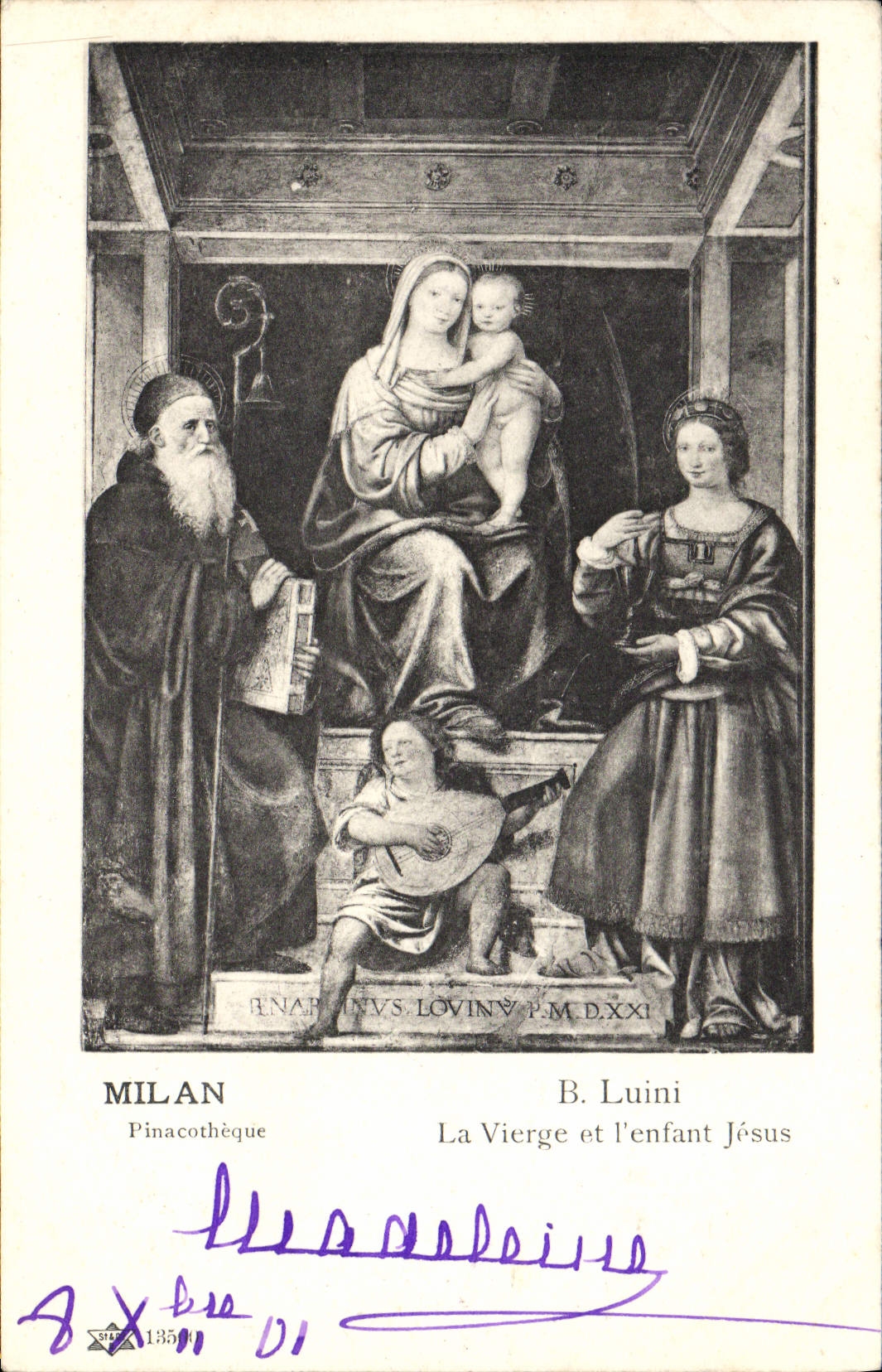 VINTAGE POSTCARD Milan the Virgin and the child Jesus Luini