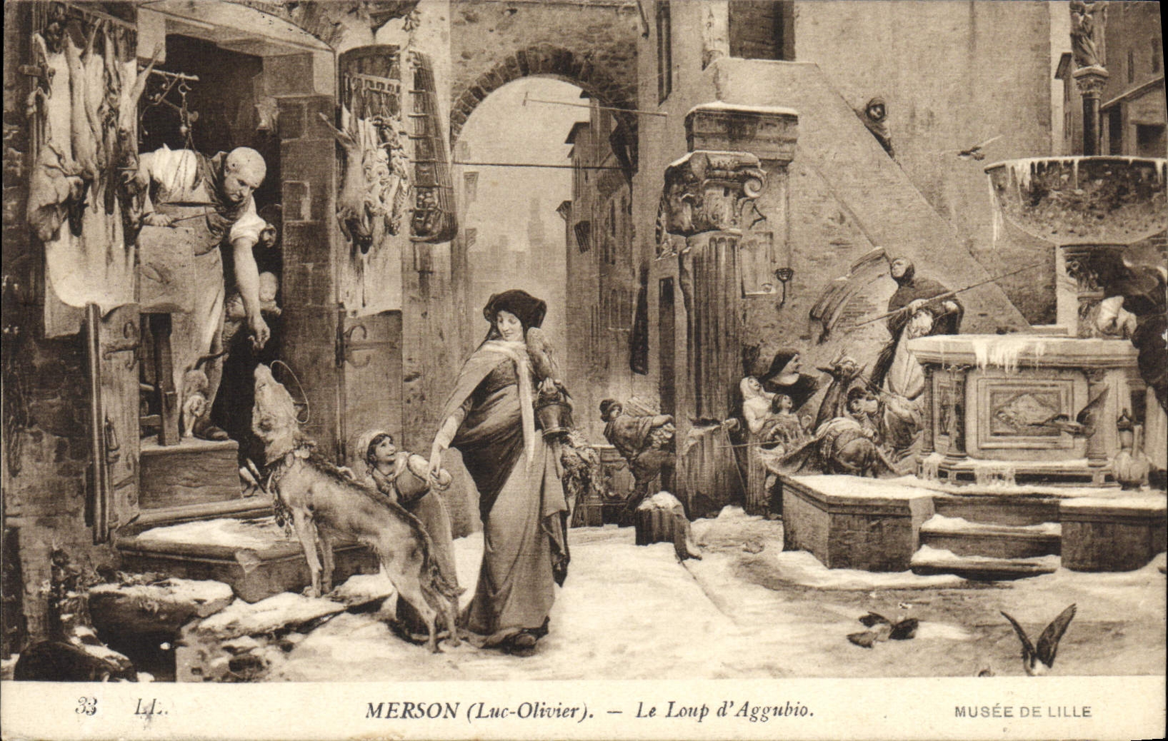 VINTAGE POSTCARD Merson the Wolf of Aggubio Museum of Lille