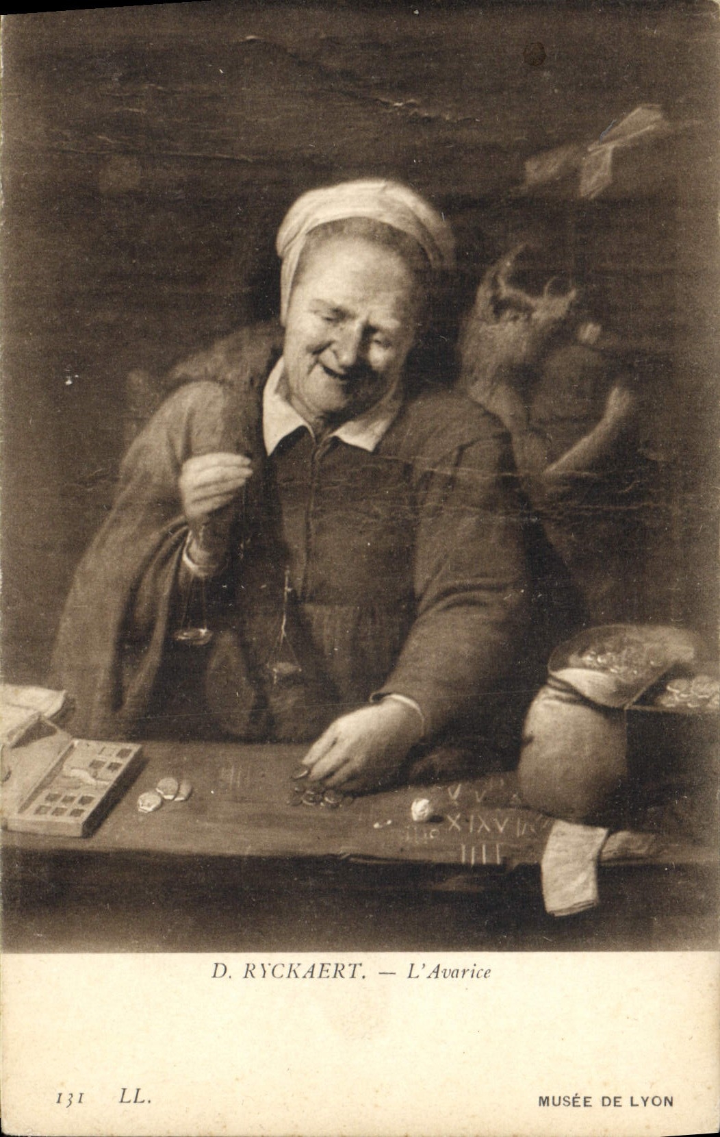 VINTAGE POSTCARD D Ryckaert Avarice Museum of Lyon