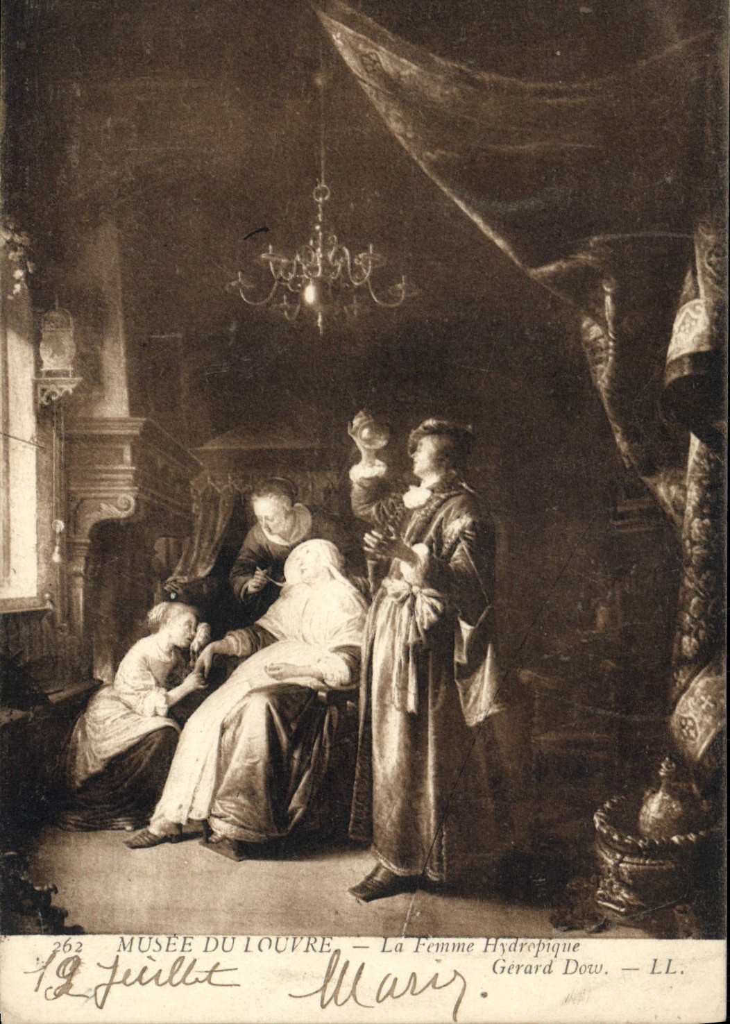 VINTAGE POSTCARD Museum of Louvre the Woman Hydropique Gerald Dow