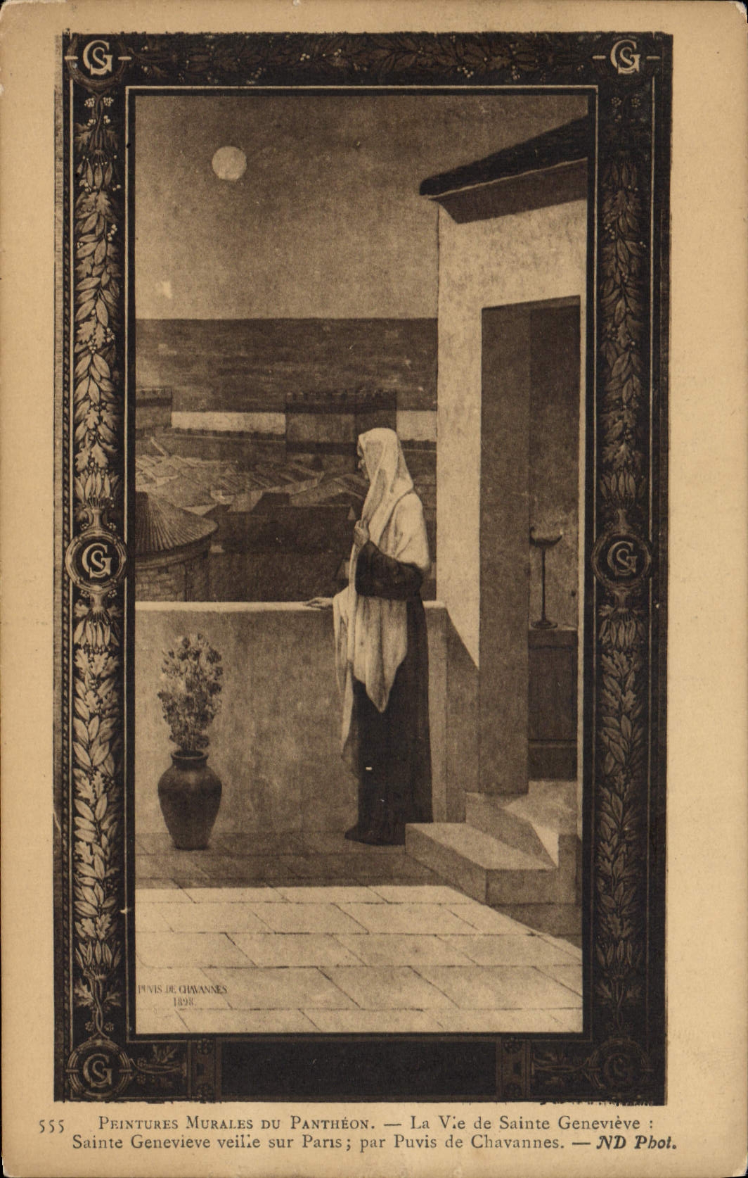 VINTAGE POSTCARD Murals of the Pantheon Paris Life of Sainte Genevieve