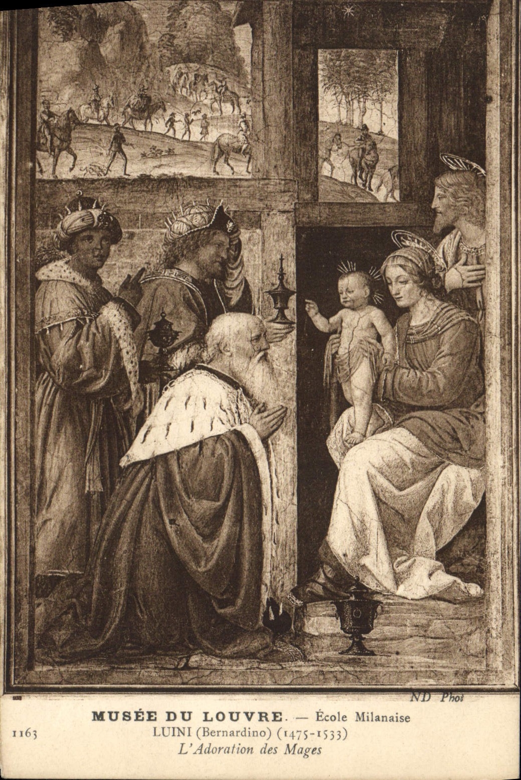 VINTAGE POSTCARD Museum of Louvre School Milansaise Luini worship of the Magi