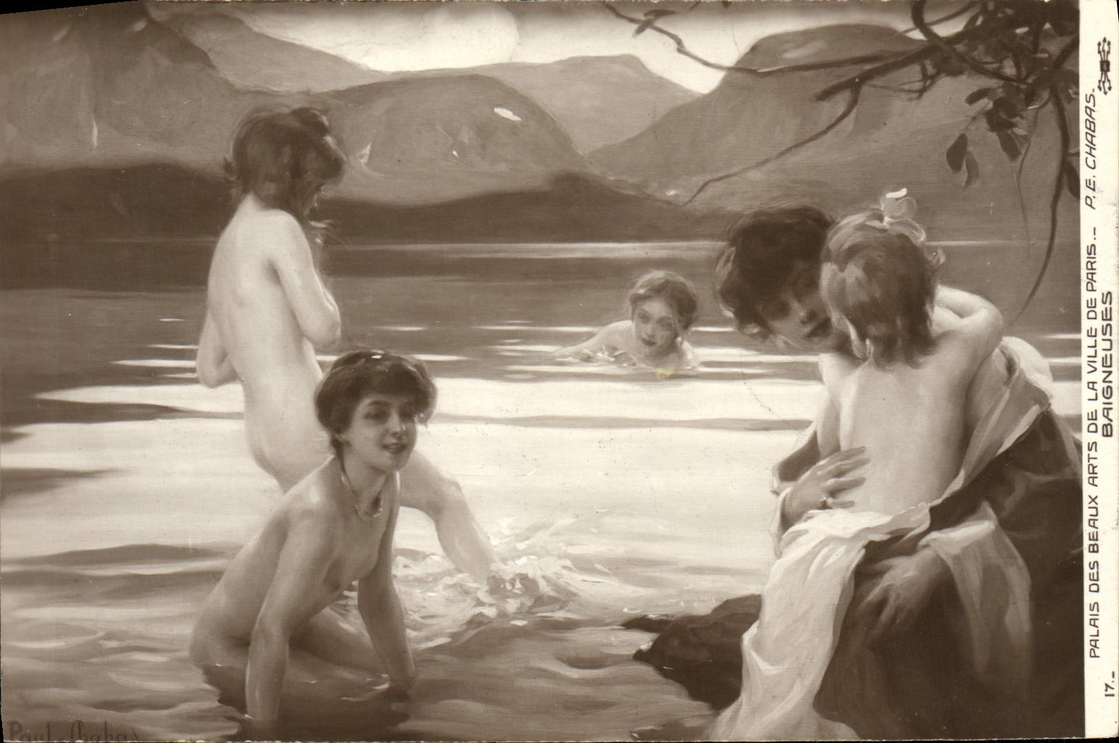 VINTAGE POSTCARD Palate of Beautiful arts of the Town of Paris P E Chabas Bathers