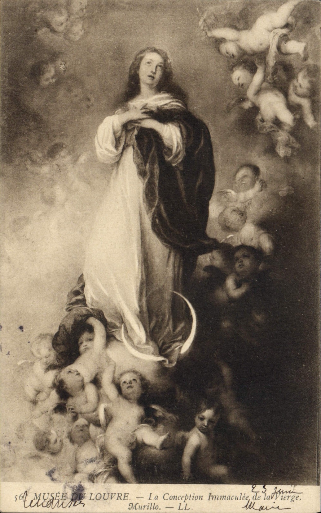 VINTAGE POSTCARD Museum of Louvre immaculate Design of the Murillo Virgin