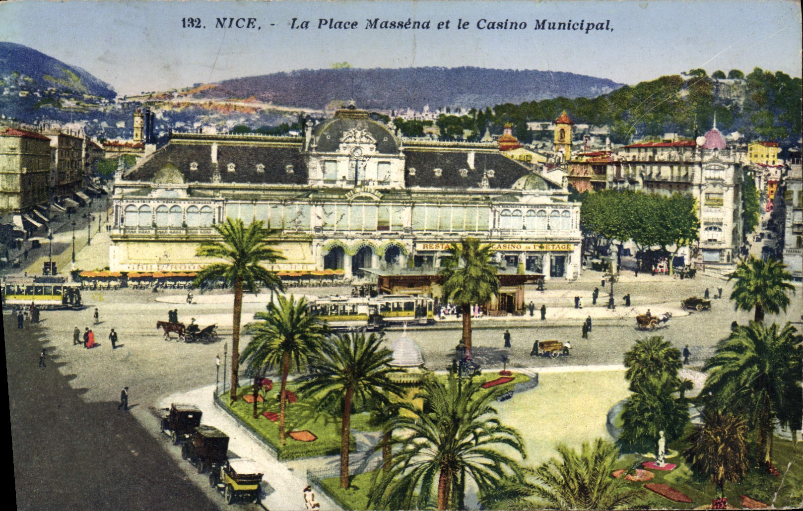 POSTAL de la VENDIMIA Niza el lugar de Massena y el casino municipal