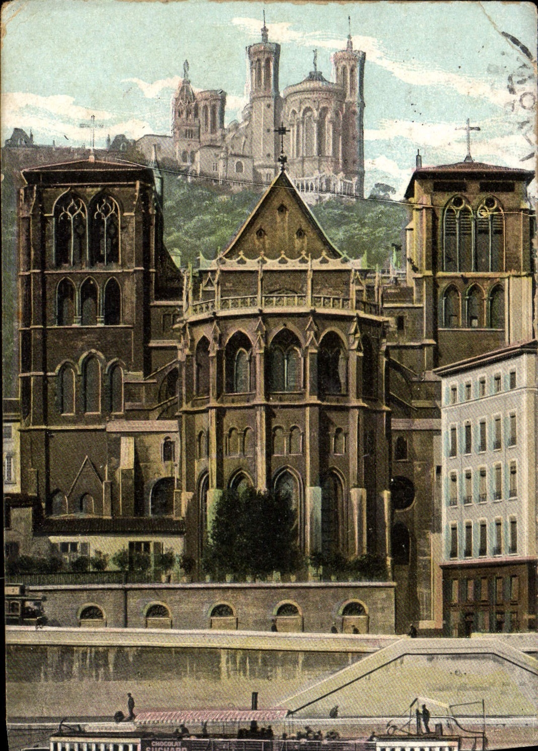 POSTAL Lyon de la VENDIMIA el St Jean y Fourvieres de la catedral