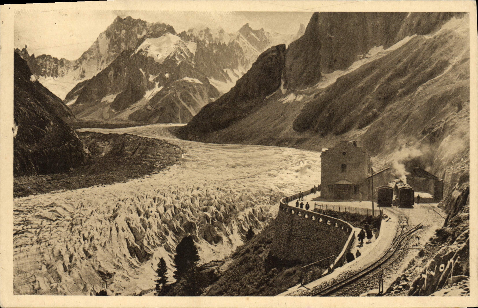 CPA Chamonix Mont Blanc La mer de glace vue de l'hotel du Montenvers