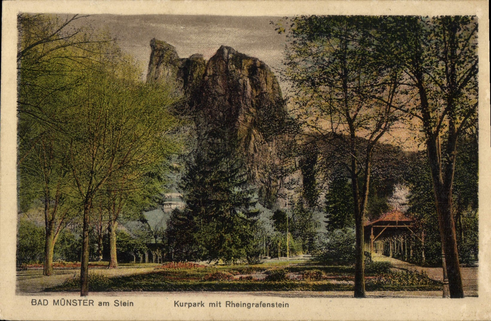 VINTAGE POSTCARD Bad Munster Am Stein Kurpark MIT Rheingrafenstein