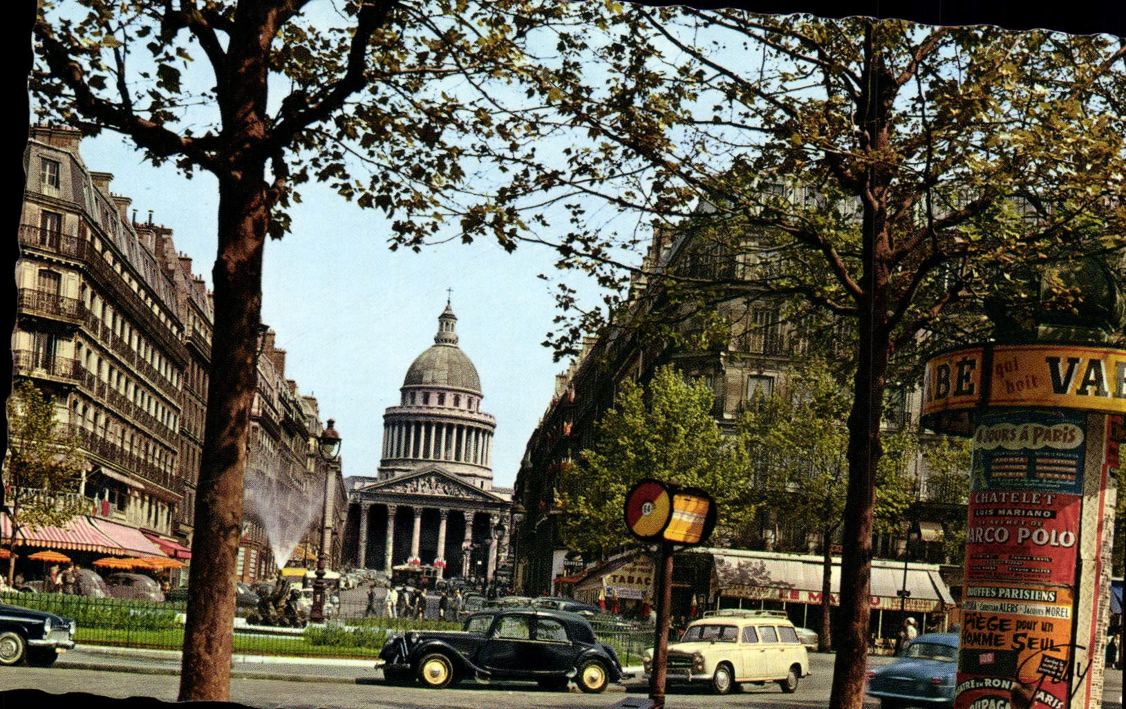 MODERN CARD Paris the place ED Rostand the street Soufflot and the Pantheon