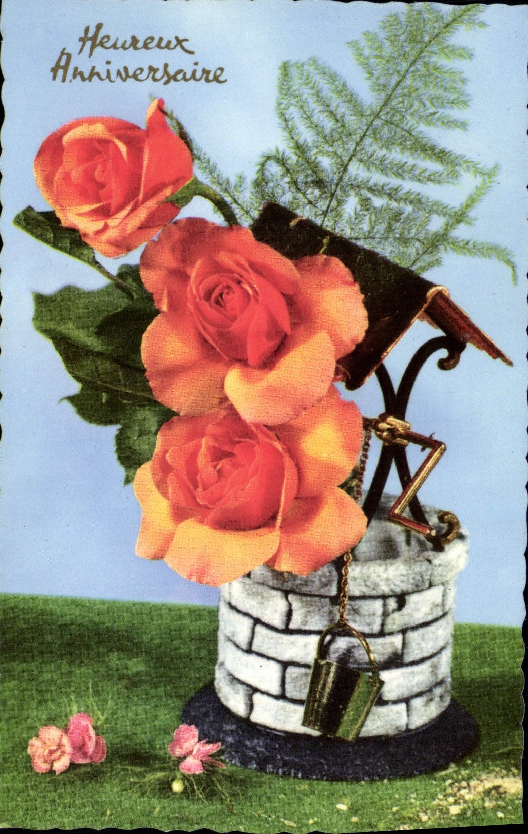 CPM Heureux Anniversaire Fleurs