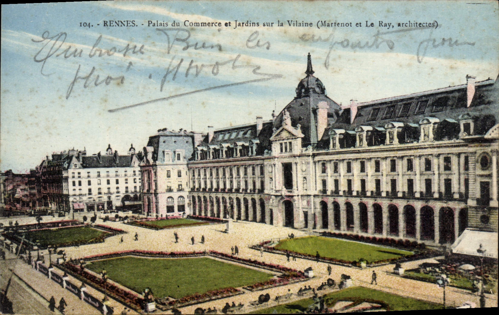 VINTAGE POSTCARD Rennes Palate Commercial And Gardens on the Unpleasant one