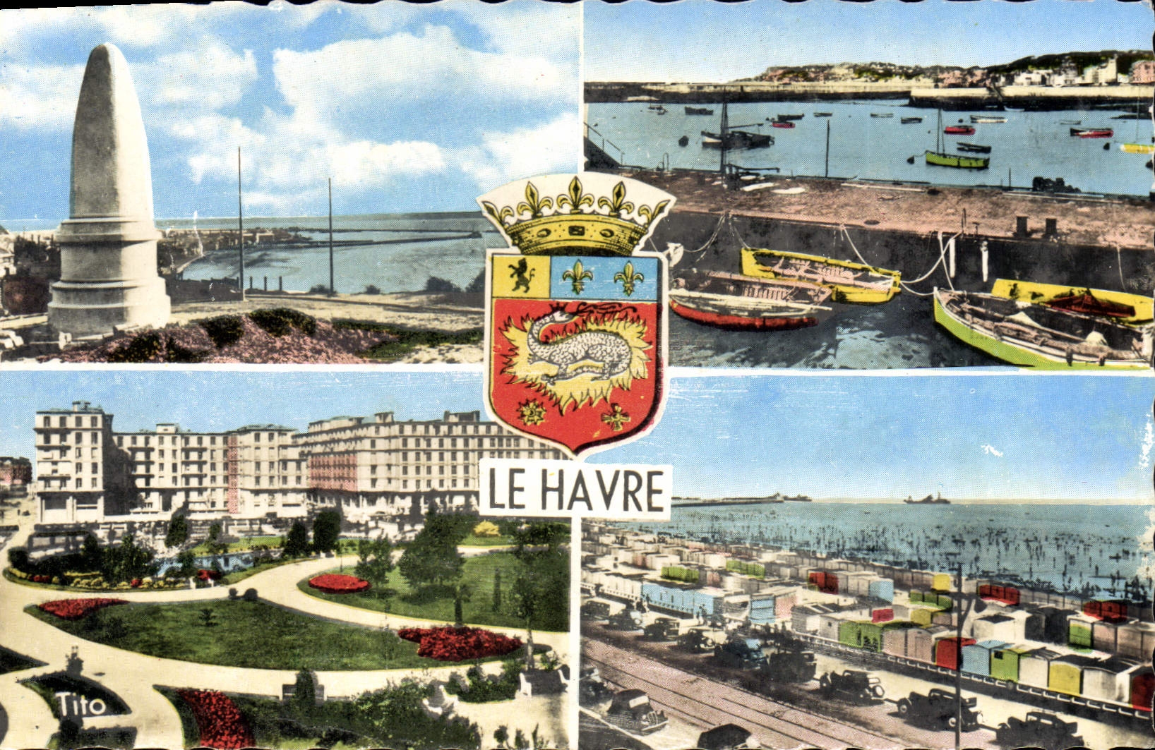 POSTAL MODERNA pan de azúcar de Le Havre antes del puerto el jardín público santo Roch la playa