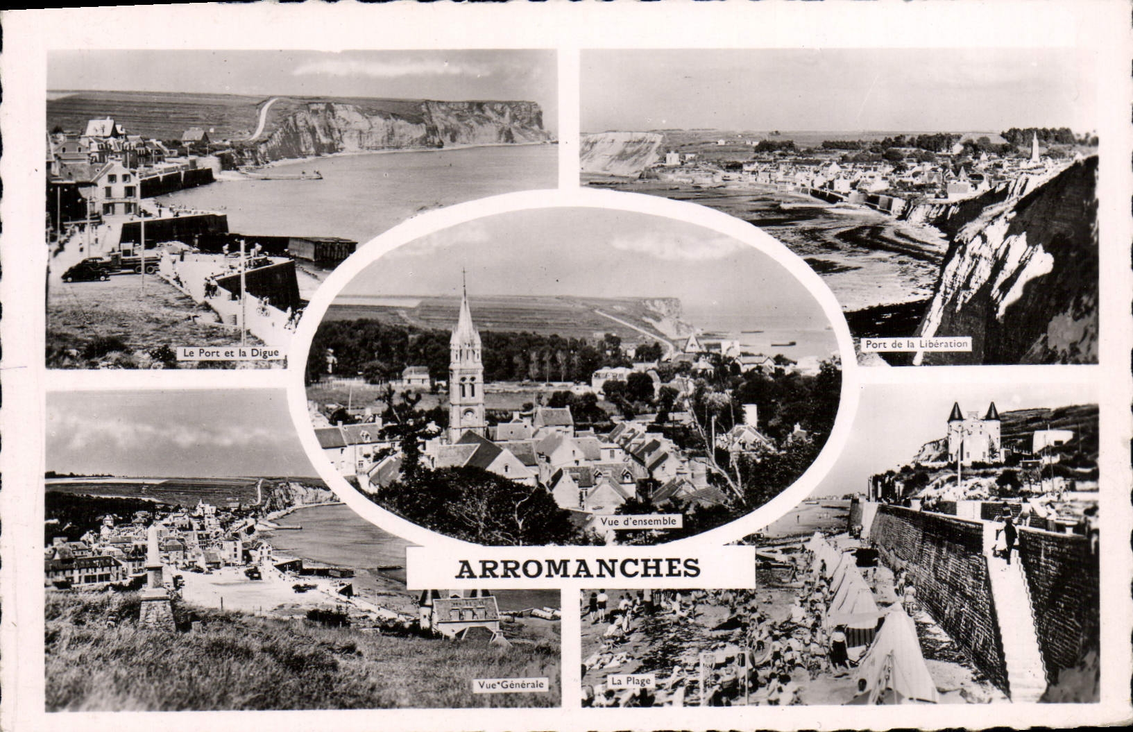 CPM Arromanches Le port et la digue Port de la Liberation Vue generale La plage