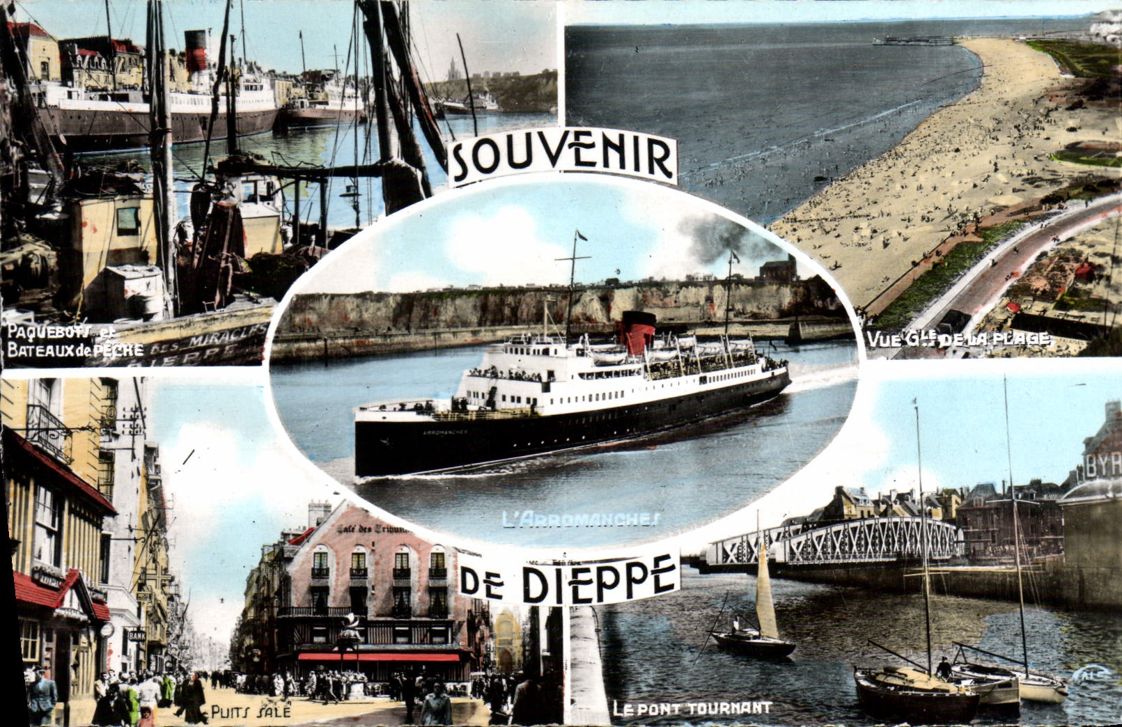 POSTAL MODERNA Souvenir De Dieppe Bateaux de la opinión del pecado de la playa de Puits sala el puente rotatorio
