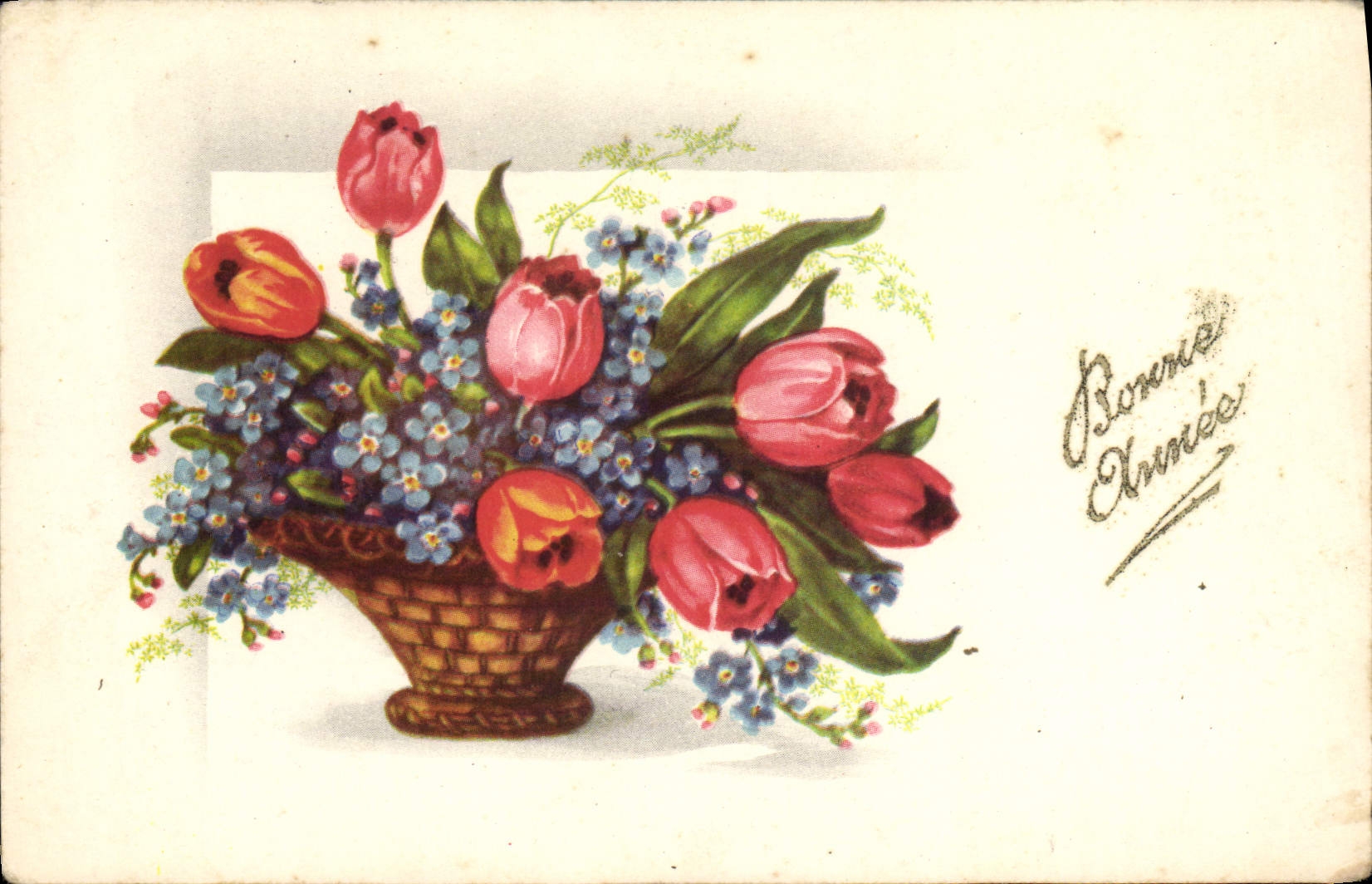 CPA Fantaisie Fleurs Bonne annee