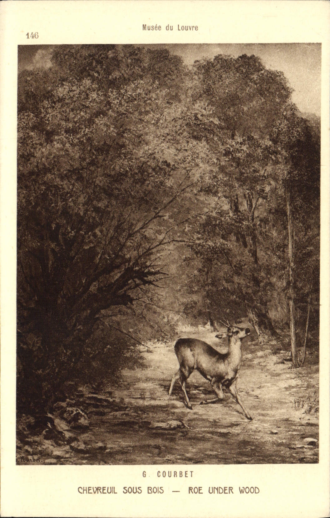 VINTAGE POSTCARD Museum Of Louvre Billhook Roe-deer under wood