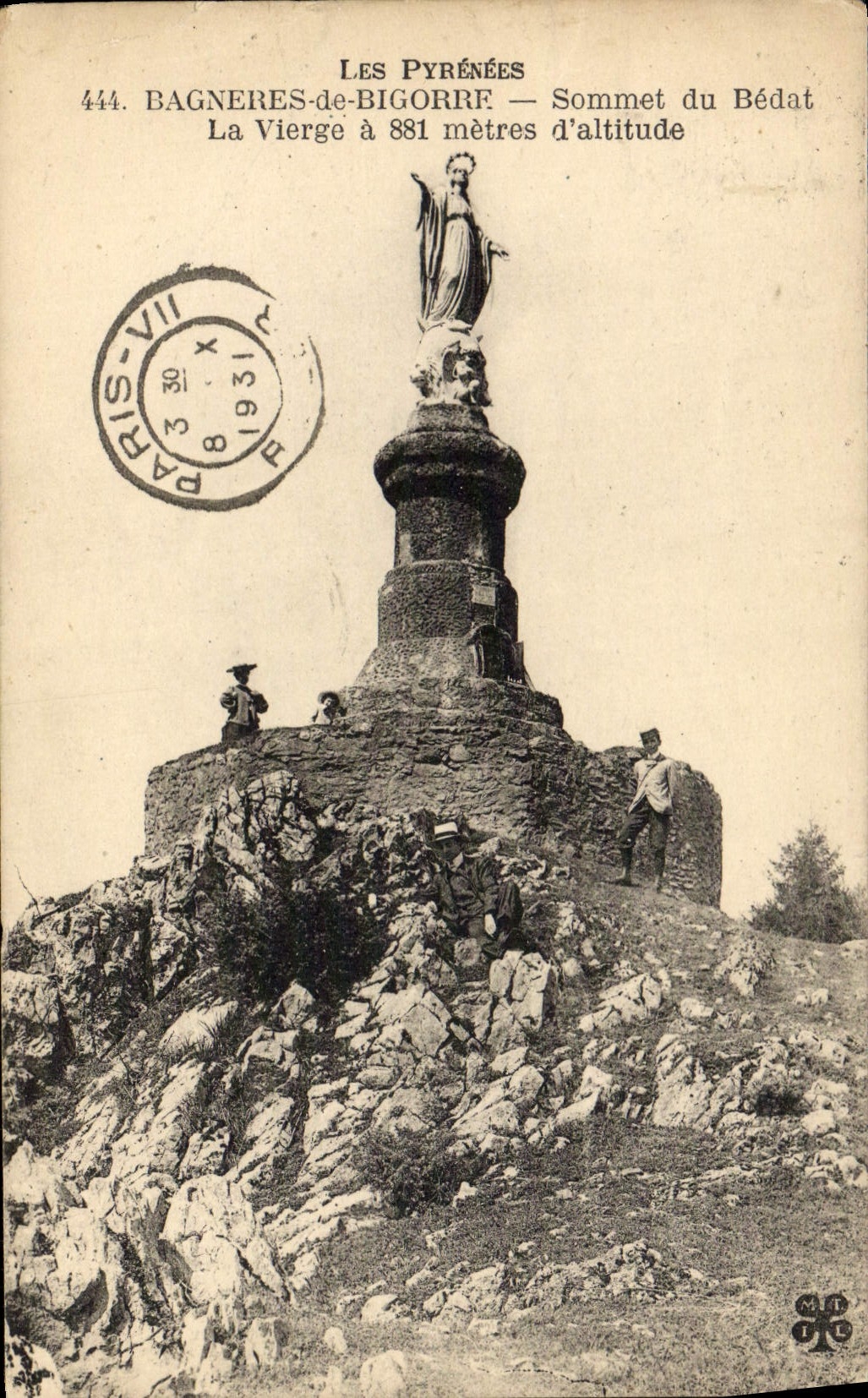 VINTAGE POSTCARD Bagneres De Bigorre Sommet of Bedat the virgin has 881 bills of quantities of altitude